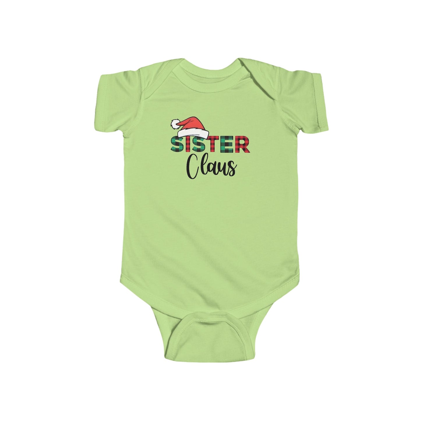 Sister Claus Baby Onesie – Plaid Lettering & Cozy Holiday Outfit 🎀❄️