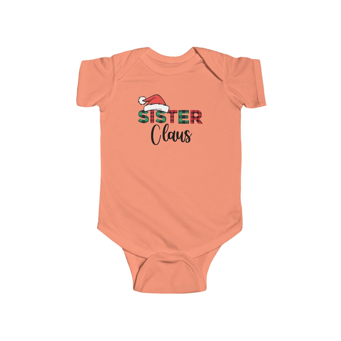 Sister Claus Baby Onesie – Plaid Lettering & Cozy Holiday Outfit 🎀❄️