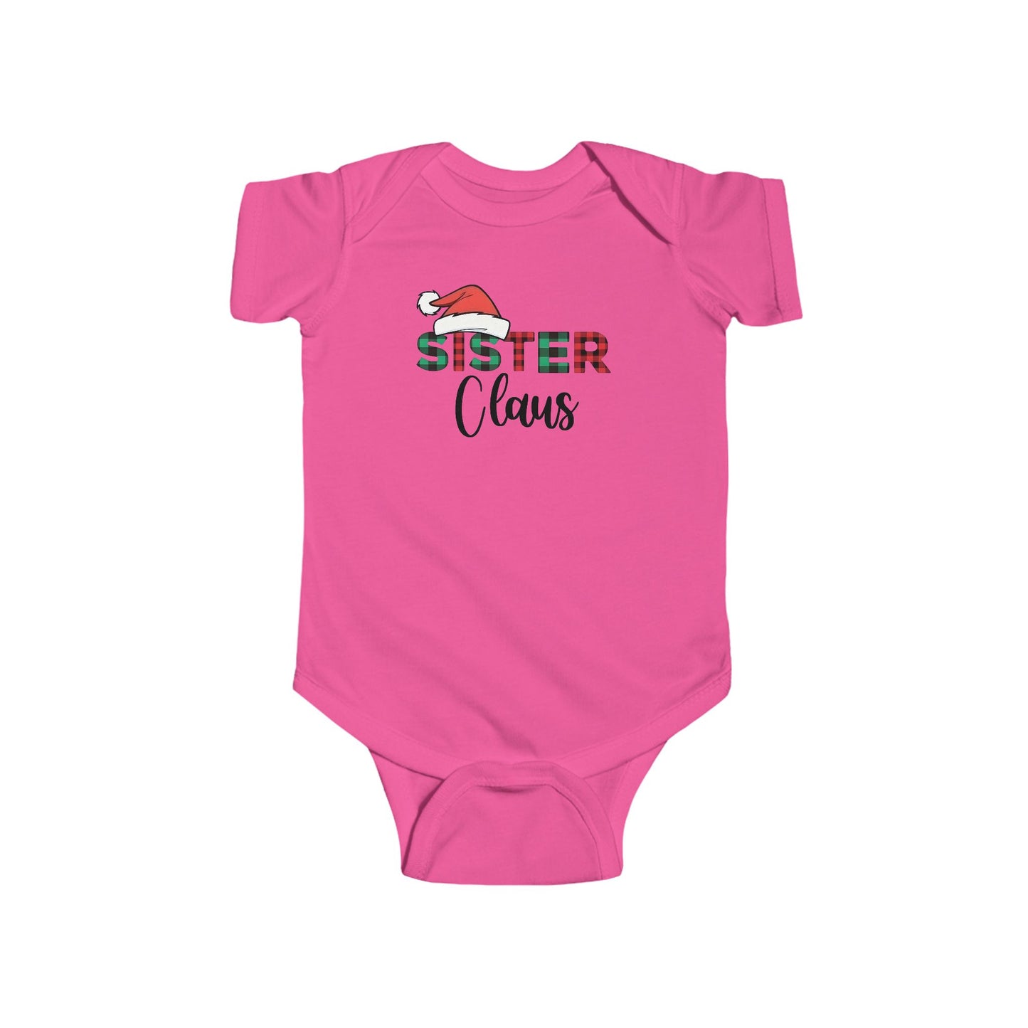 Sister Claus Baby Onesie – Plaid Lettering & Cozy Holiday Outfit 🎀❄️