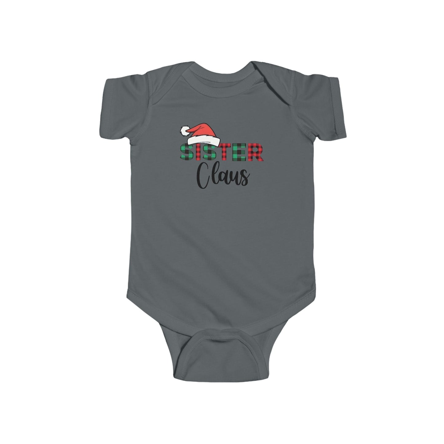 Sister Claus Baby Onesie – Plaid Lettering & Cozy Holiday Outfit 🎀❄️