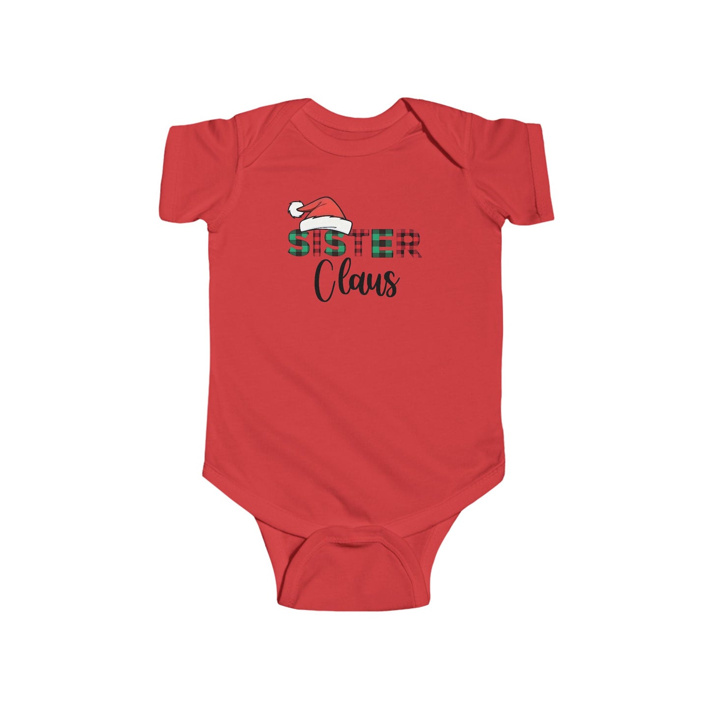 Sister Claus Baby Onesie – Plaid Lettering & Cozy Holiday Outfit 🎀❄️