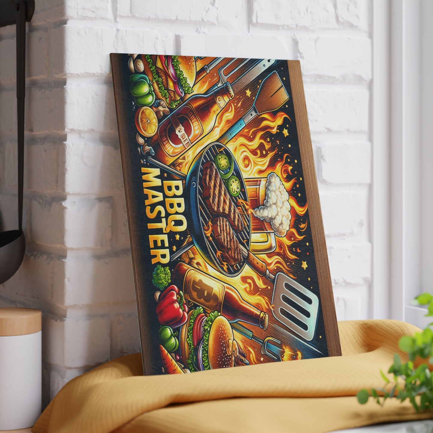 🔥🥩 BBQ Master Cutting Board – Bold Grill Lover’s Kitchen Décor with Flames & Flavor 🍔🍺