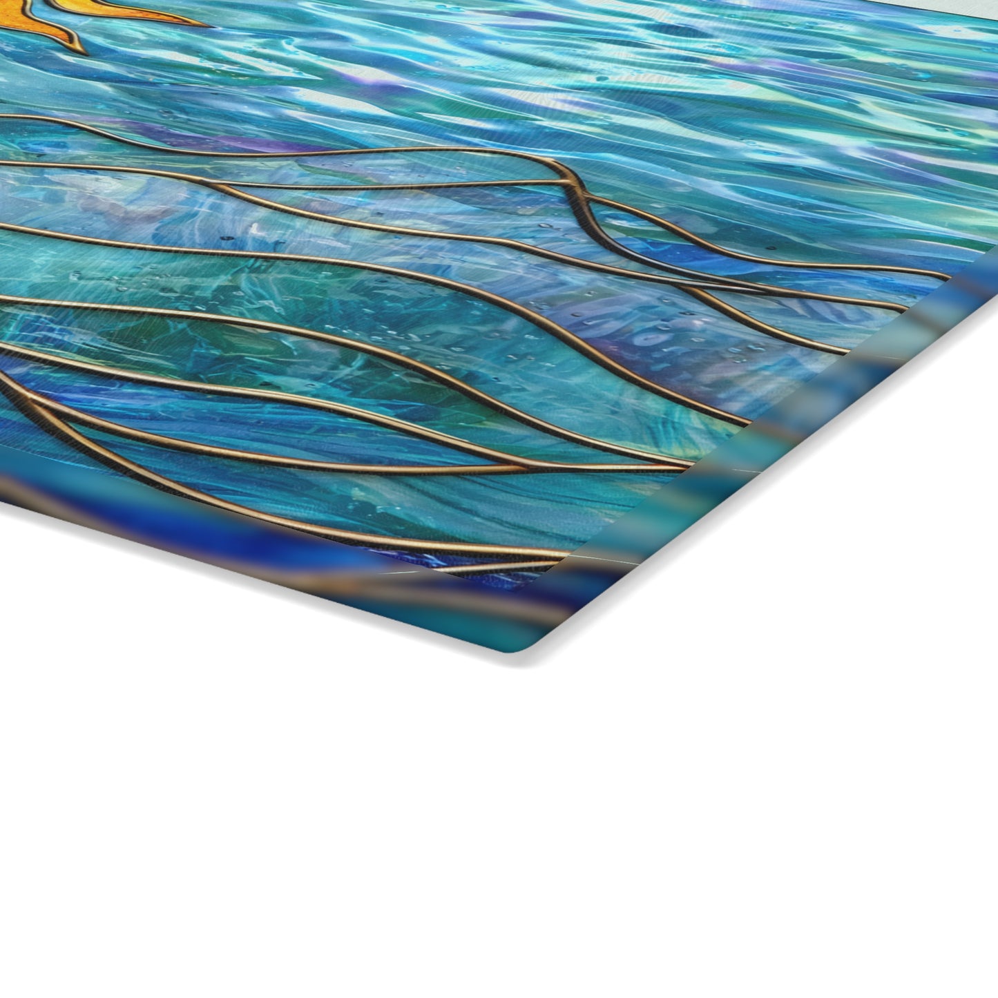 Sunlit Ocean Waves Glass Cutting Board – Coastal Art Kitchen Decor