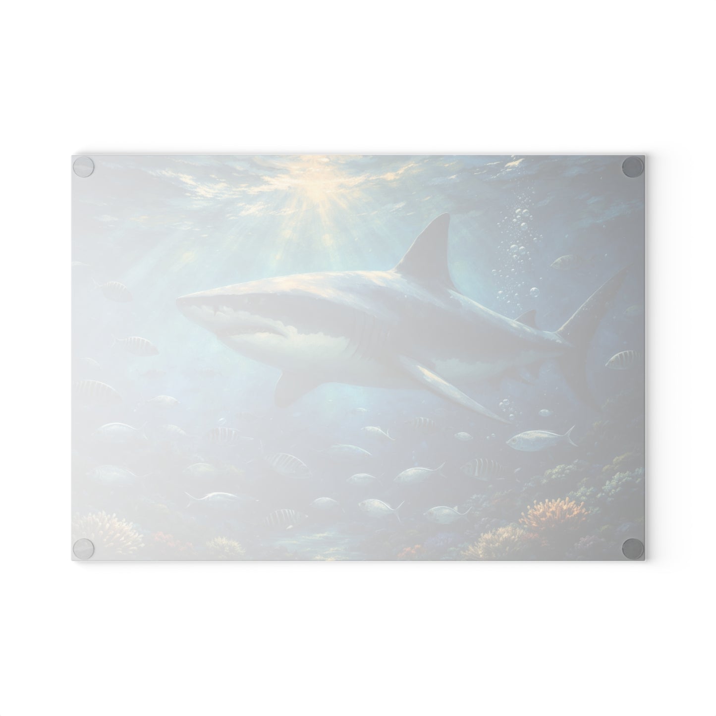 Guardian of the Deep Glass Cutting Board – Majestic Ocean Shark Artwork