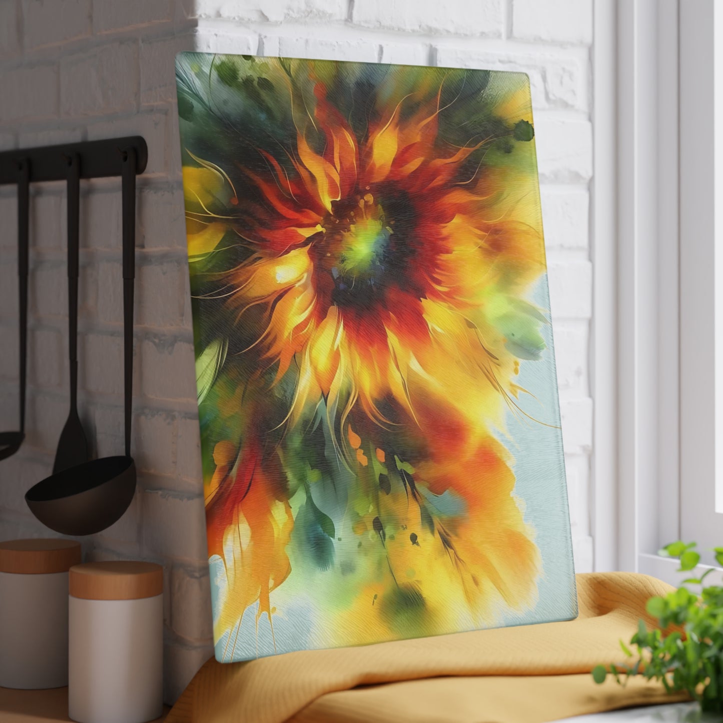 Tabla de cortar de vidrio templado con diseño de girasol: ¡Ilumina tu cocina!