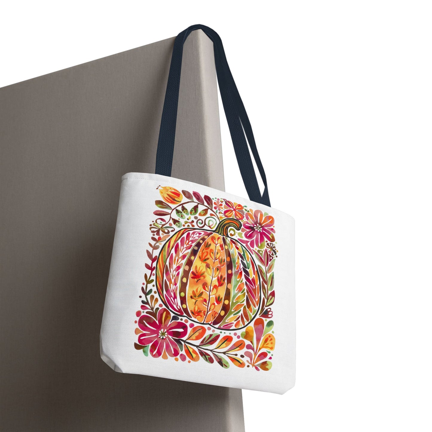 🎨 Watercolor Autumn Pumpkin Floral Tote Bag – Artistic Fall Charm 🍂