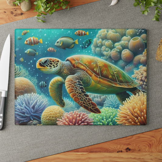 Rainbow Coral Sea Turtle Cutting Board – Vivid Marine Fantasy