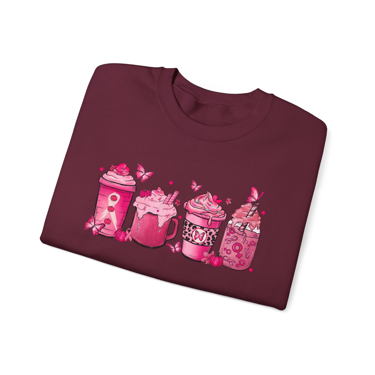 ☕🎀 Pink Awareness Drinks Sweatshirt – Breast Cancer Support Coffee Lovers