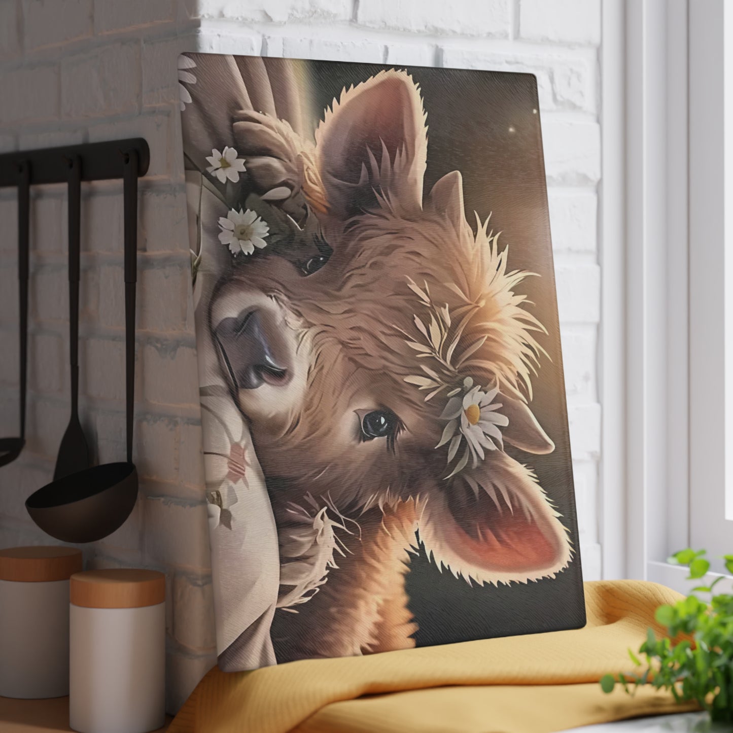 🐮🌼 Daisy Highland Calf Cutting Board – Country Charm with Sweet Simplicity 🌸🐮