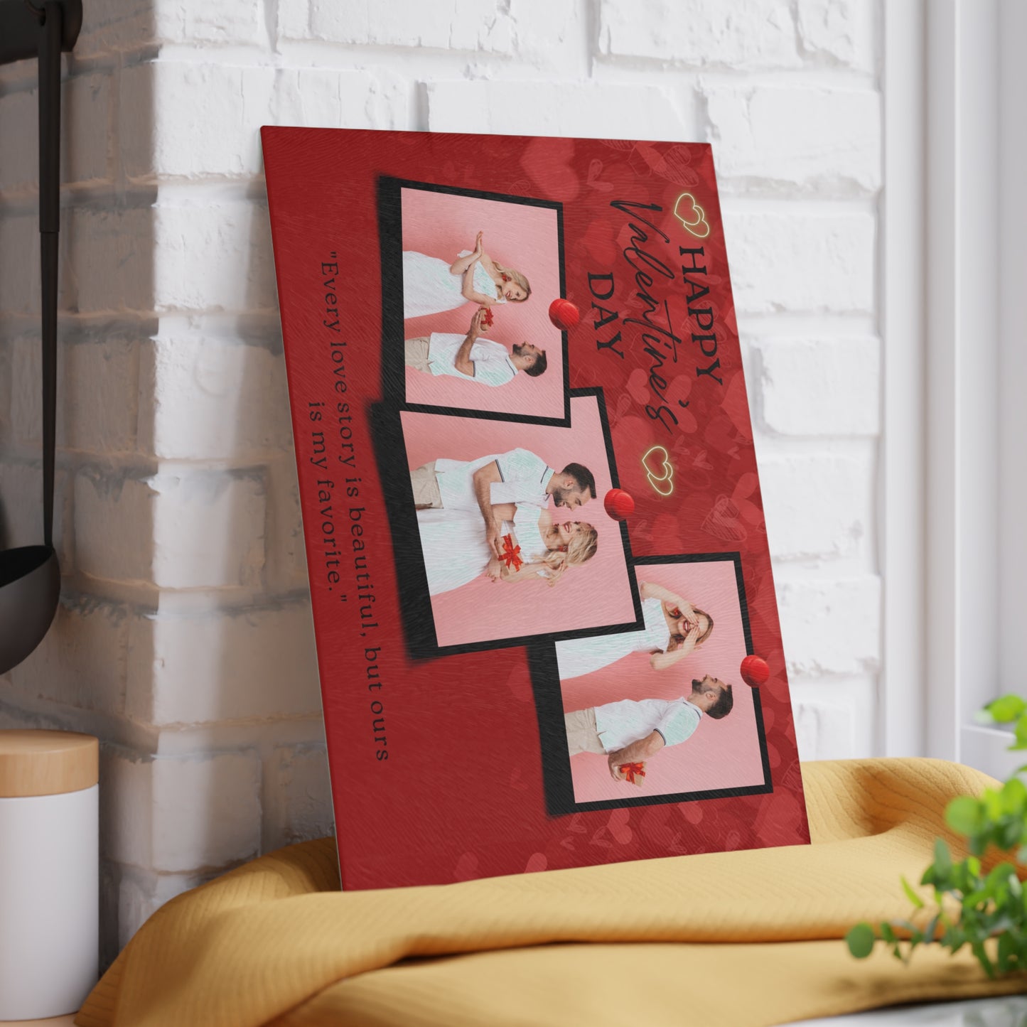 Happy Valentine’s Day Photo Collage Glass Cutting Board – Romantic Personalized Keepsake