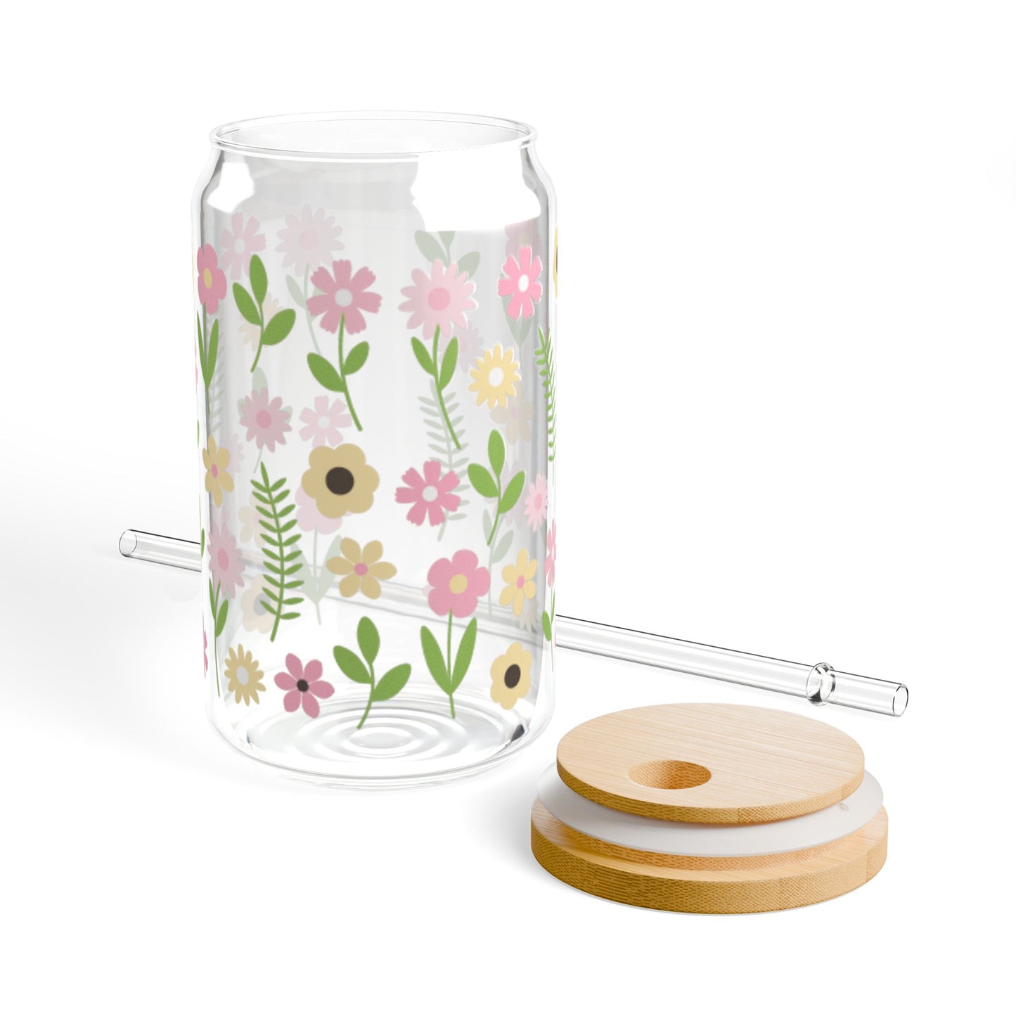🌸🌼 Pastel Meadow Sipper Glass – 16oz Blooming Sips of Sunshine 🌞💐