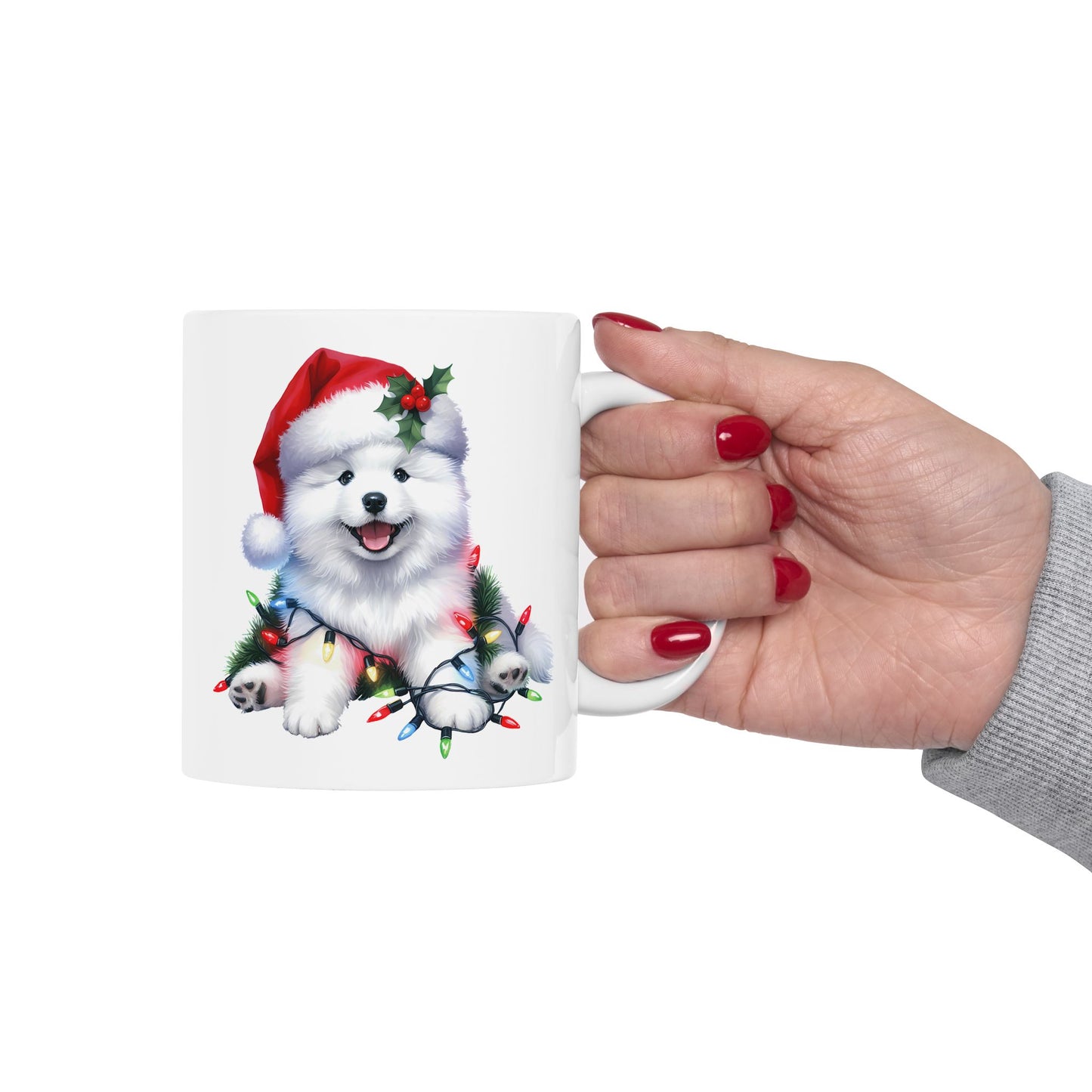 ☃️ American Eskimo Christmas Mug – Fluffy Holiday Cheer in a Santa Hat 🎄