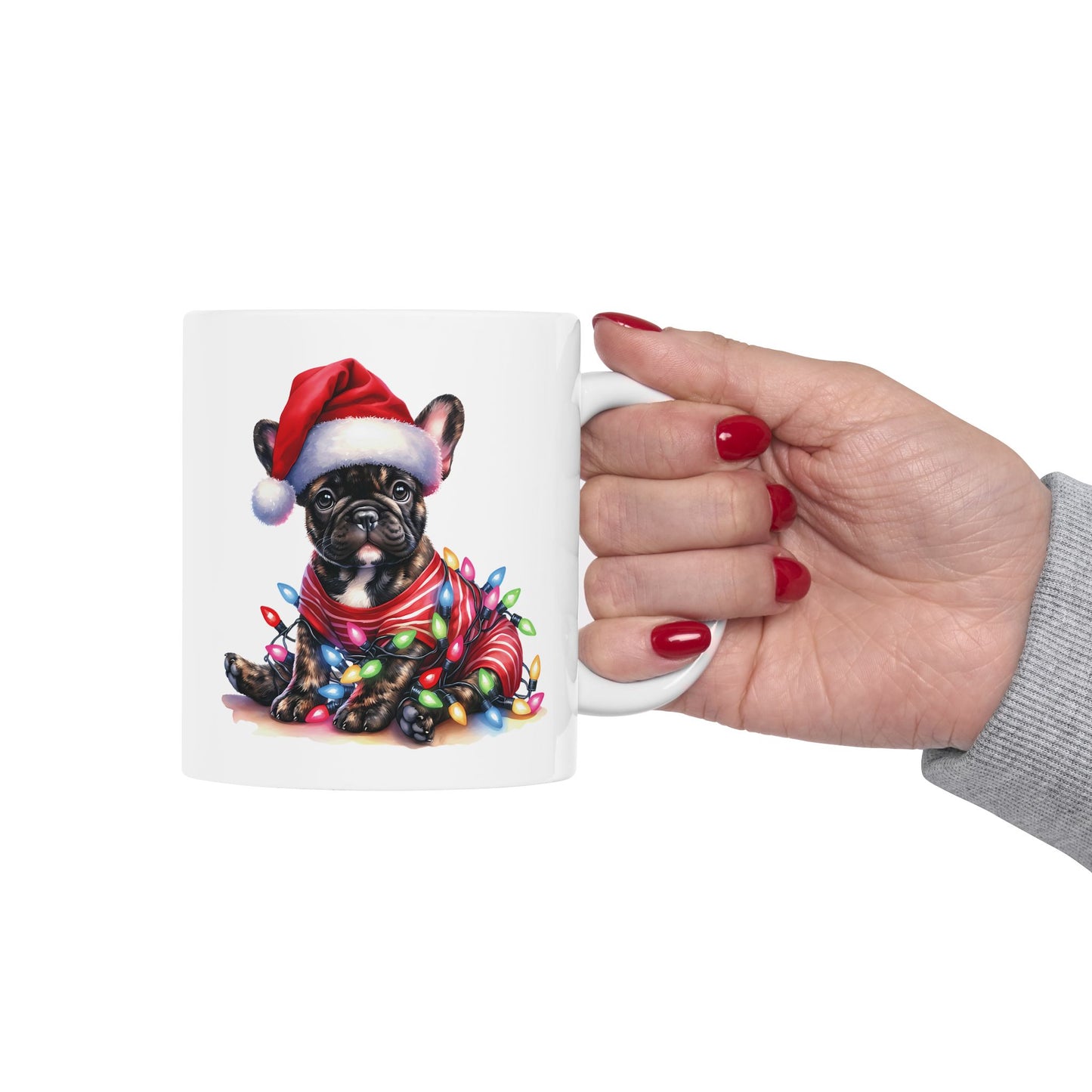 🎄 French Bulldog Christmas Lights Mug – Holiday Mischief, Frenchie Style! 🐶☕