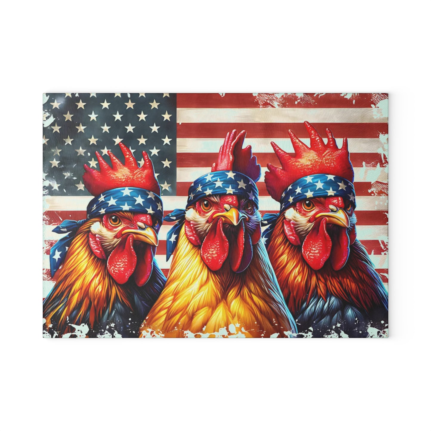 🐓🇺🇸 Patriotic Rooster Bandana Cutting Board – Bold Farmhouse Americana Kitchen Décor 🌾✨