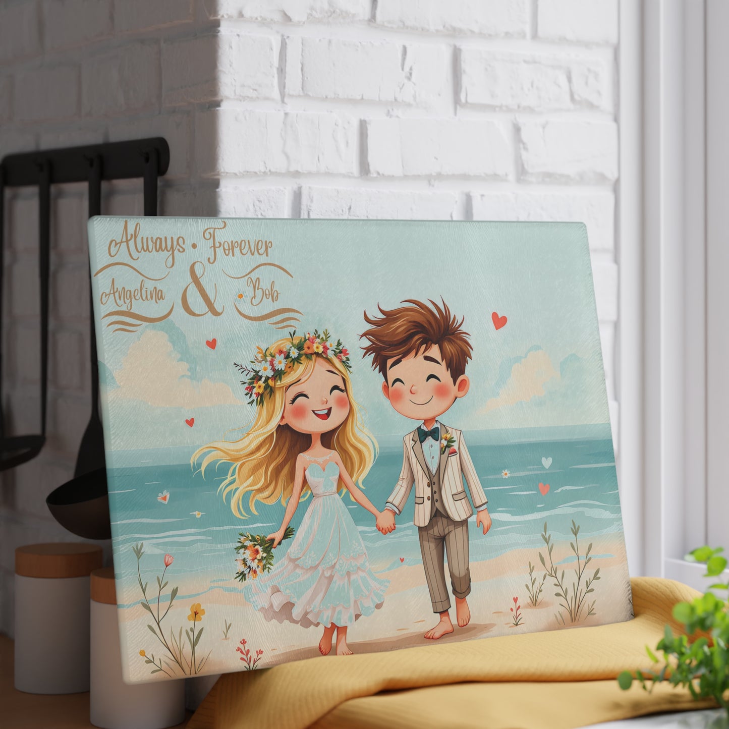 🏖️ Beach Wedding Couple Cutting Board – Personalized “Always & Forever” Keepsake for Newlyweds