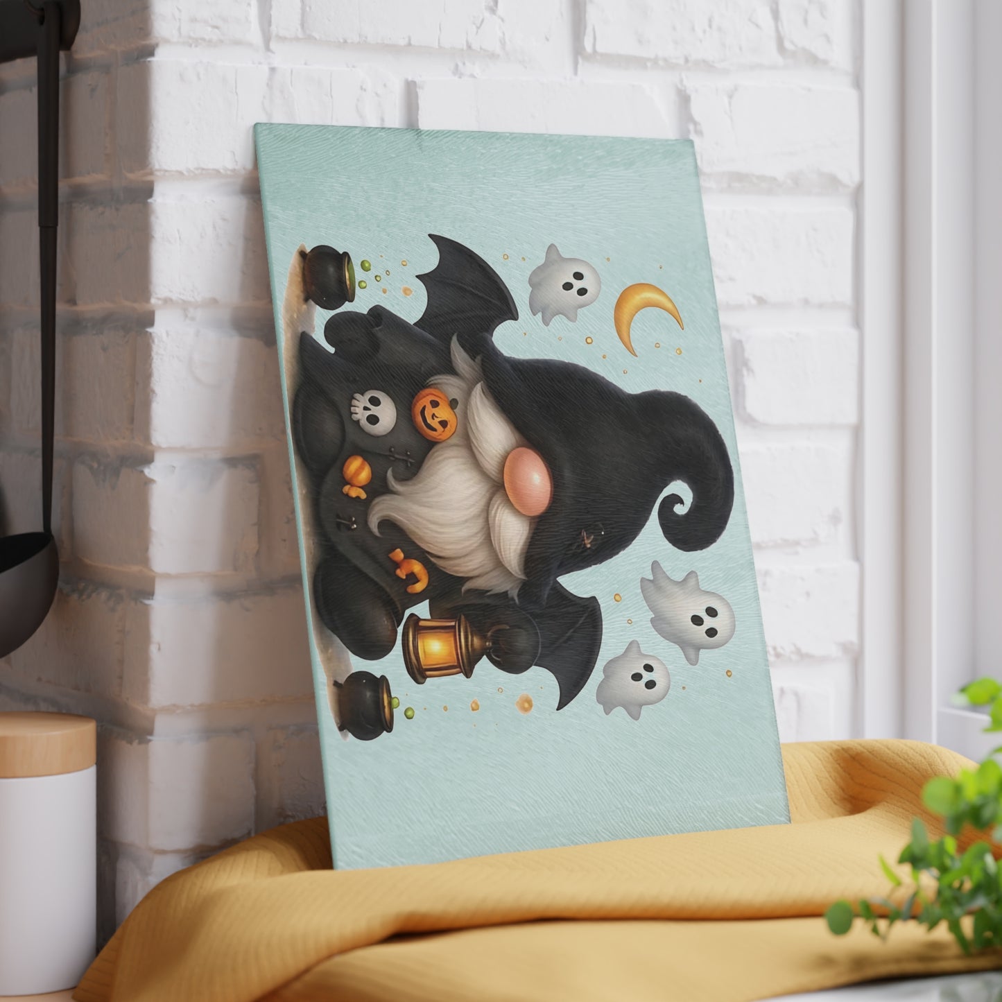 🎃🧙‍♂️ Spooky Halloween Gnome Cutting Board – Haunted Kitchen Décor with Ghosts & Lanterns 👻🕯️