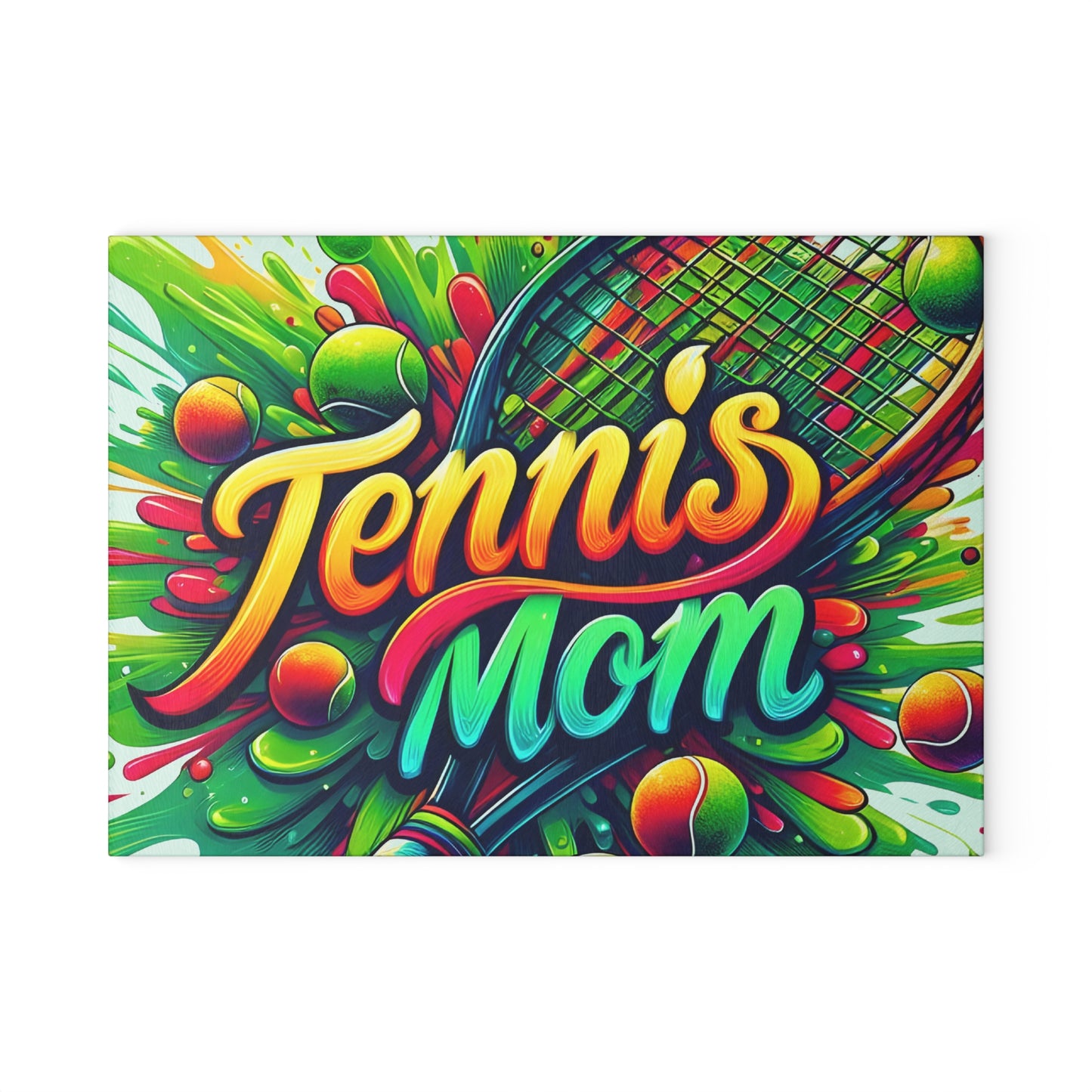 🎾 Tennis Mom Cutting Board – Colorful Splash for Your Kitchen 🎨