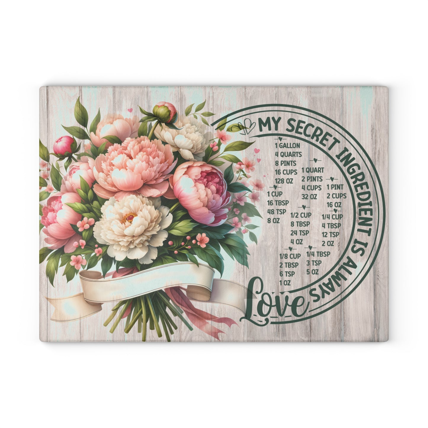 My Secret Ingredient Is Always Love Glass Cutting Board – Floral Kitchen Conversion Chart