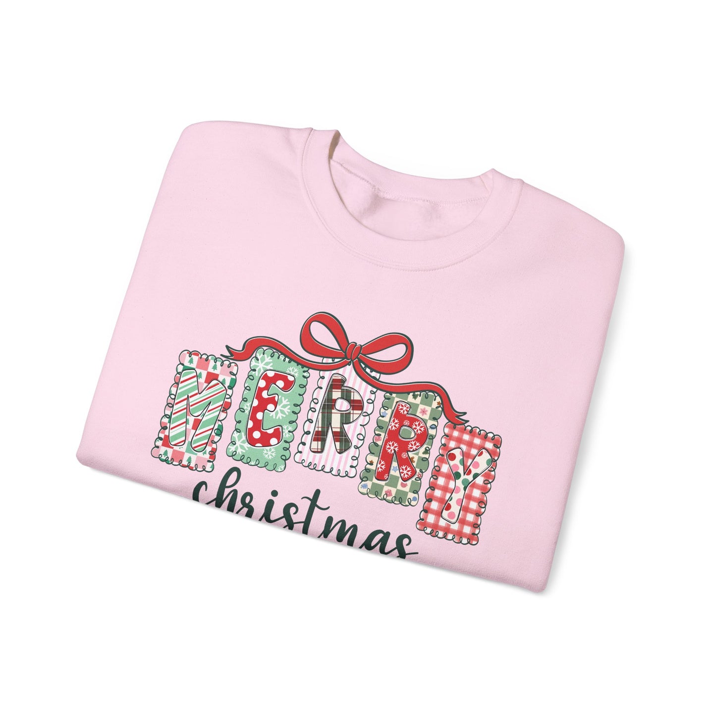 🎀✨ Merry Christmas Sweatshirt – Cozy Patchwork Holiday Crewneck