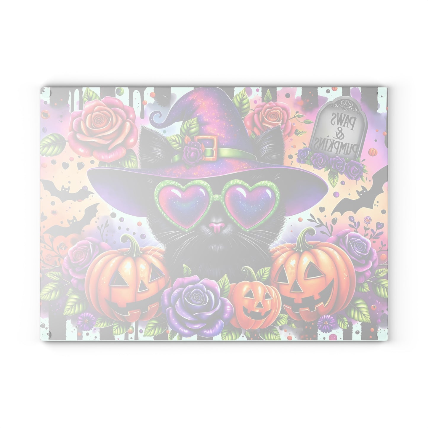 🐾🎃 Paws & Pumpkins Halloween Cat Cutting Board – Spooky Glam with Witchy Charm 🦇🌹