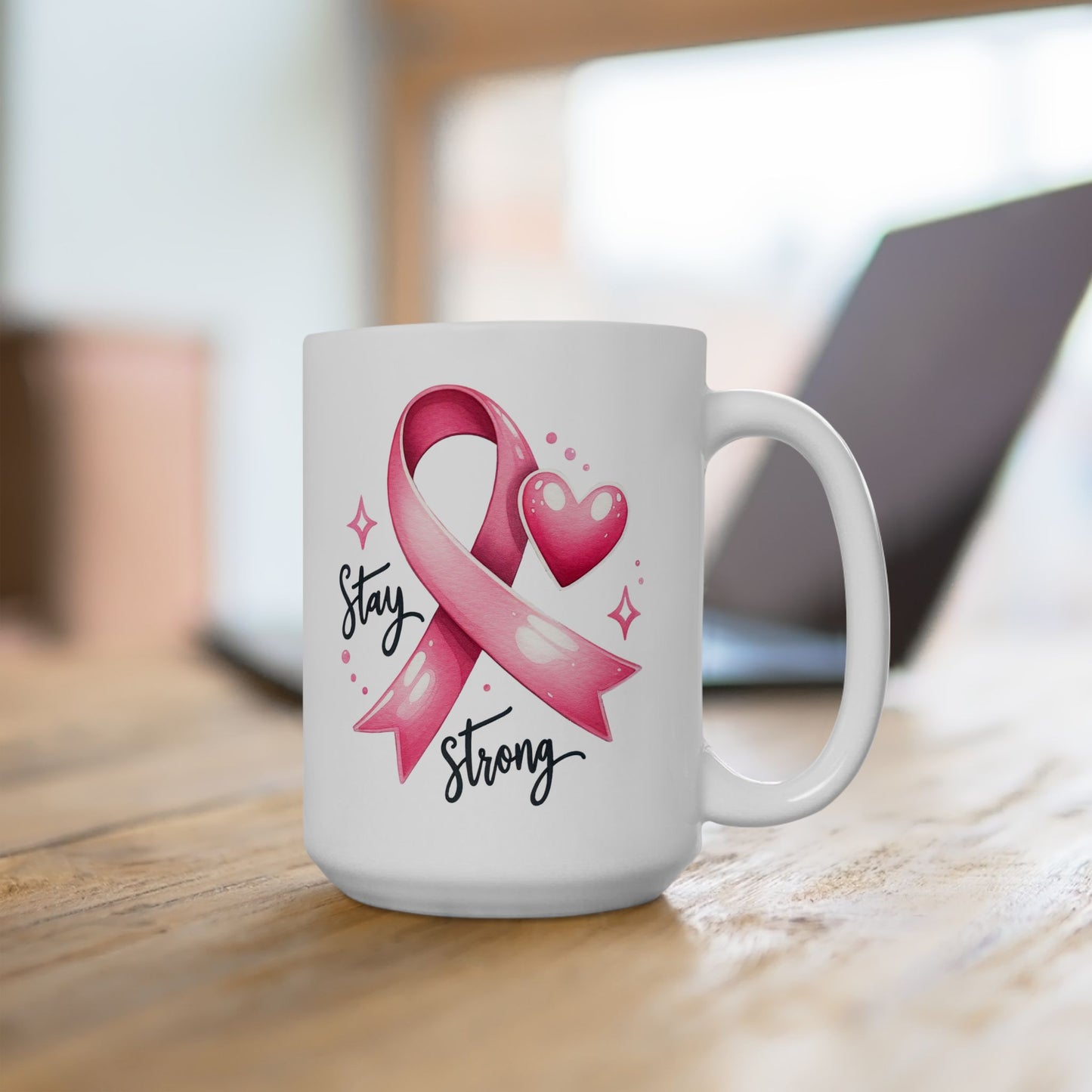 🎀 Stay Strong Pink Ribbon Mug – Inspirational Breast Cancer Awareness Coffee Cup