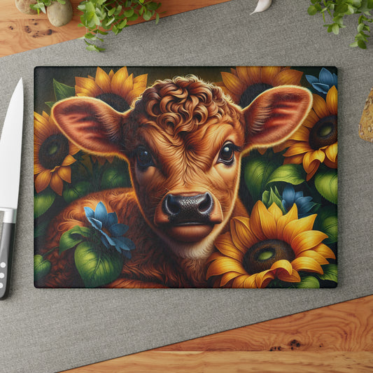 🌻 Sunflower Calf Cutting Board – Cozy Farmhouse Charm with a Blooming Touch 🐮