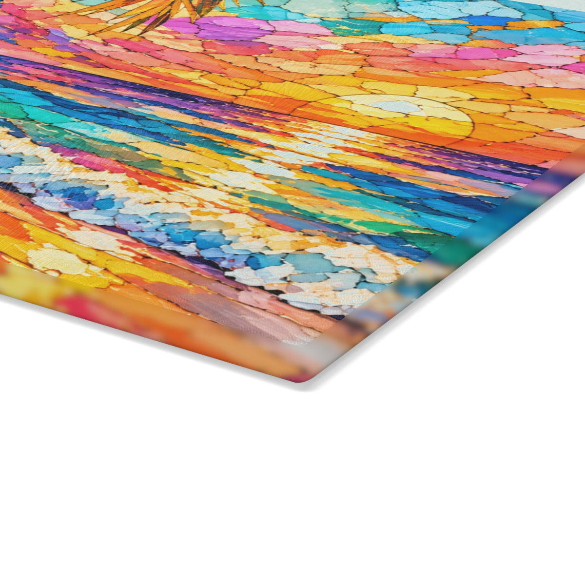 Colorful Tropical Sunset Stained-Glass-Look Glass Cutting Board – Beach Ocean Kitchen Decor