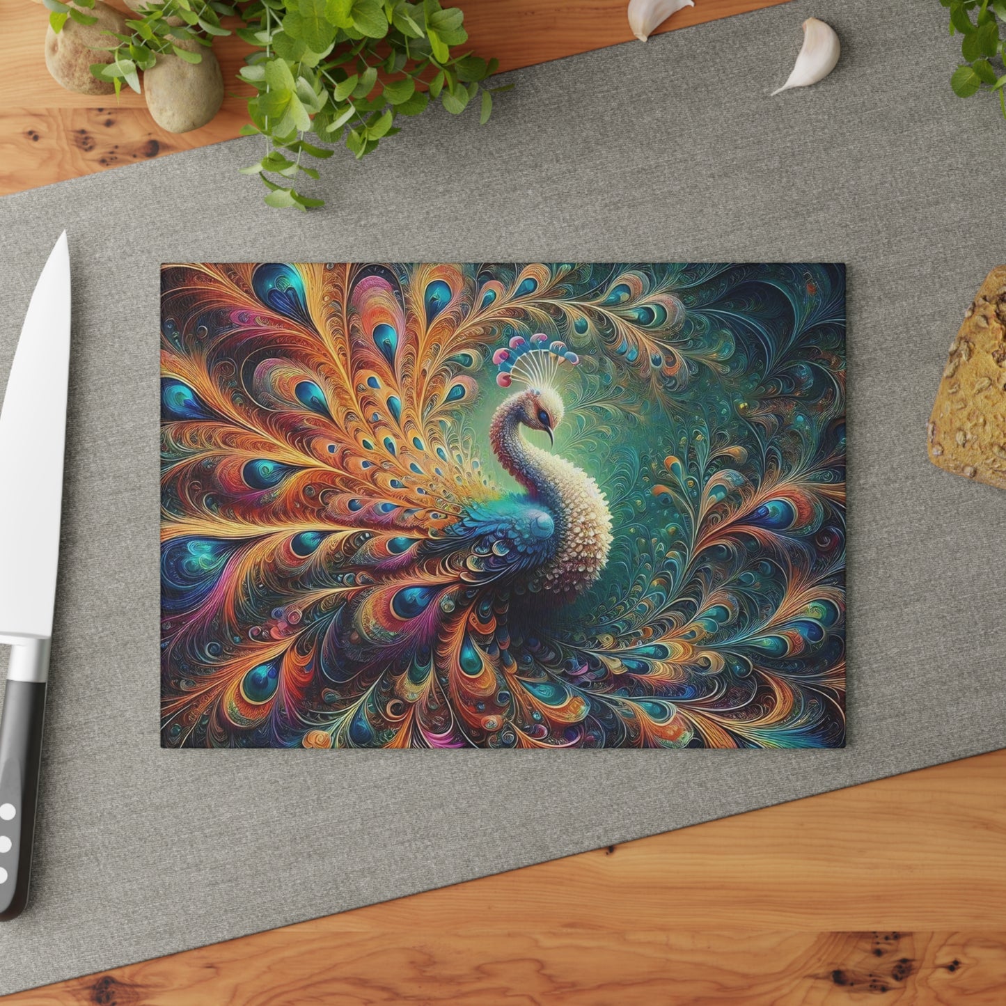 Peacock cutting Board, Tempered Glass Cutting Board, Charcuterie Board, Chopping Board, Housewarming Gift Custom, cutting board