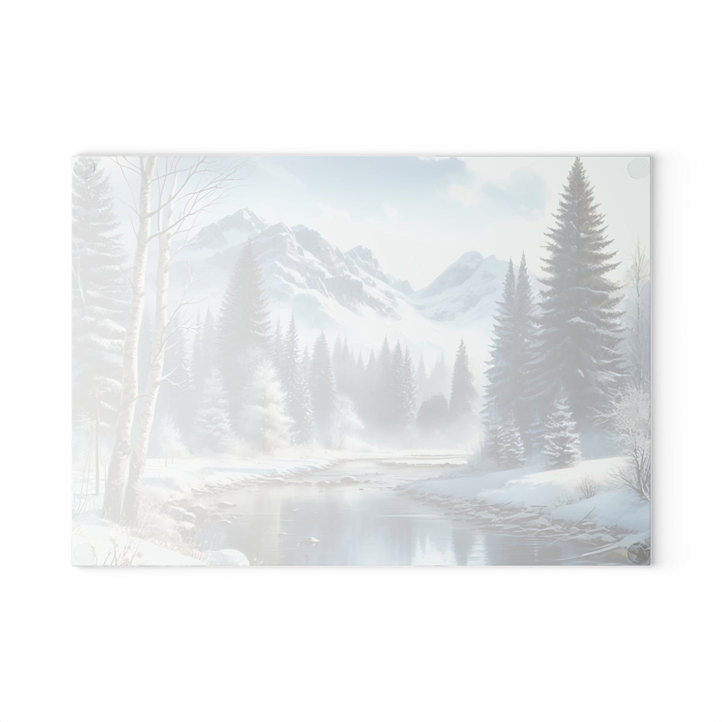 ❄️ Winter River Forest Cutting Board – Serene Snowy Escape for Your Kitchen 🏞️