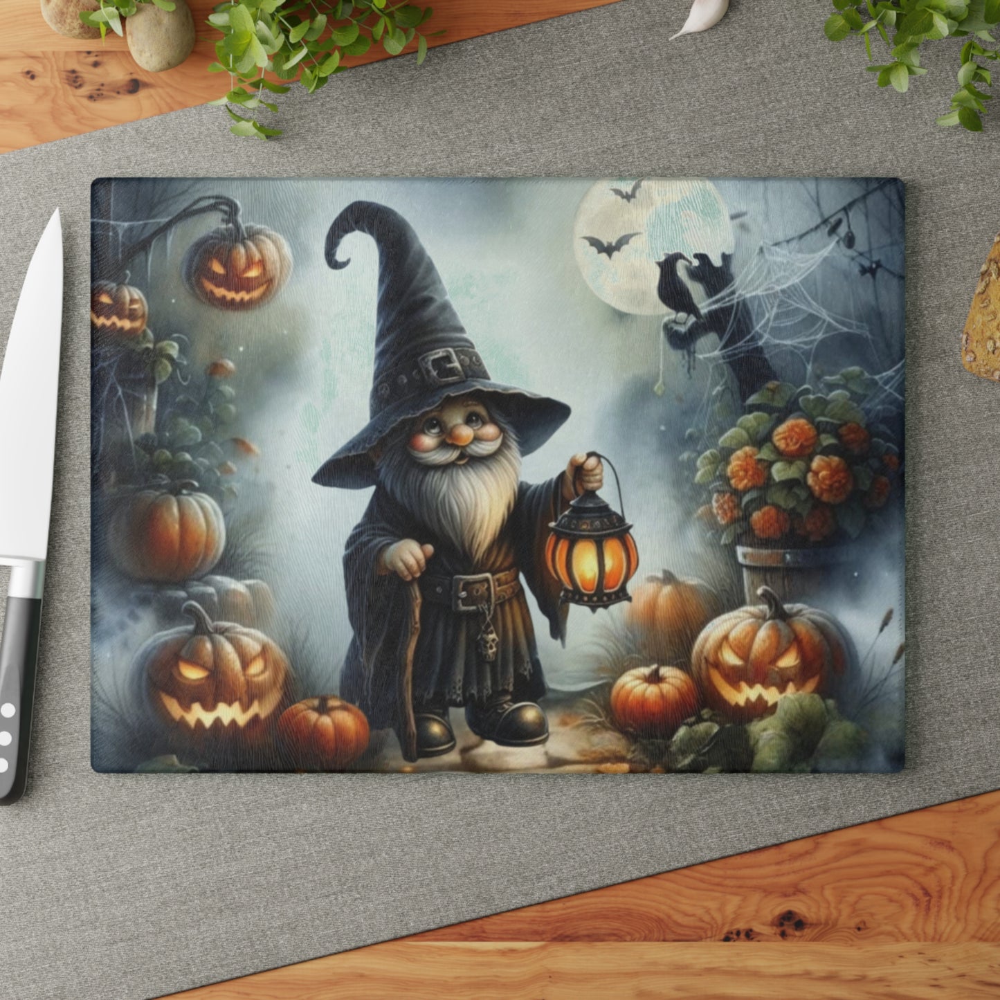 🎃🧙 Halloween Wizard Gnome Cutting Board – Spooky Gnome Charm for Your Kitchen
