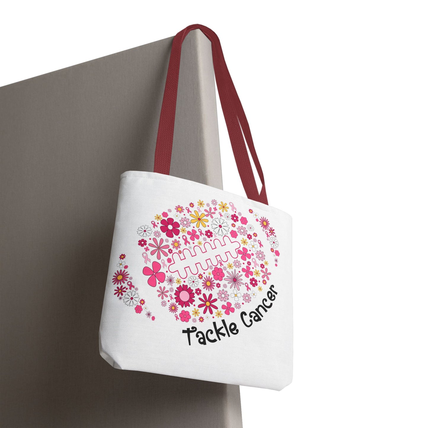🌸 Pink Floral Football Tote Bag – Game Day Meets Breast Cancer Awareness 🎀👜