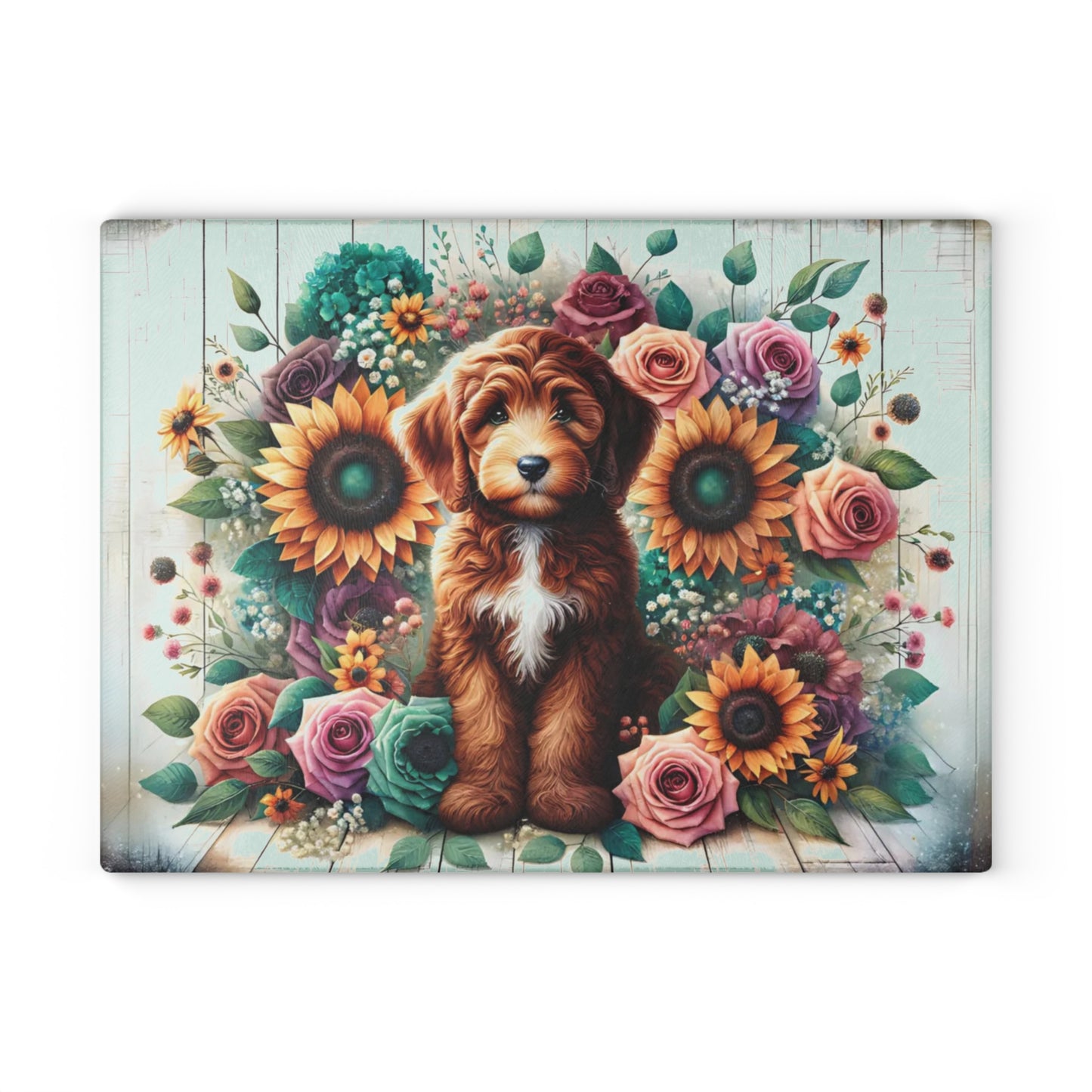 🐶🌻 “Sunflower Pup” Glass Cutting Board – Bright, Happy Farmhouse Vibes for Your Kitchen