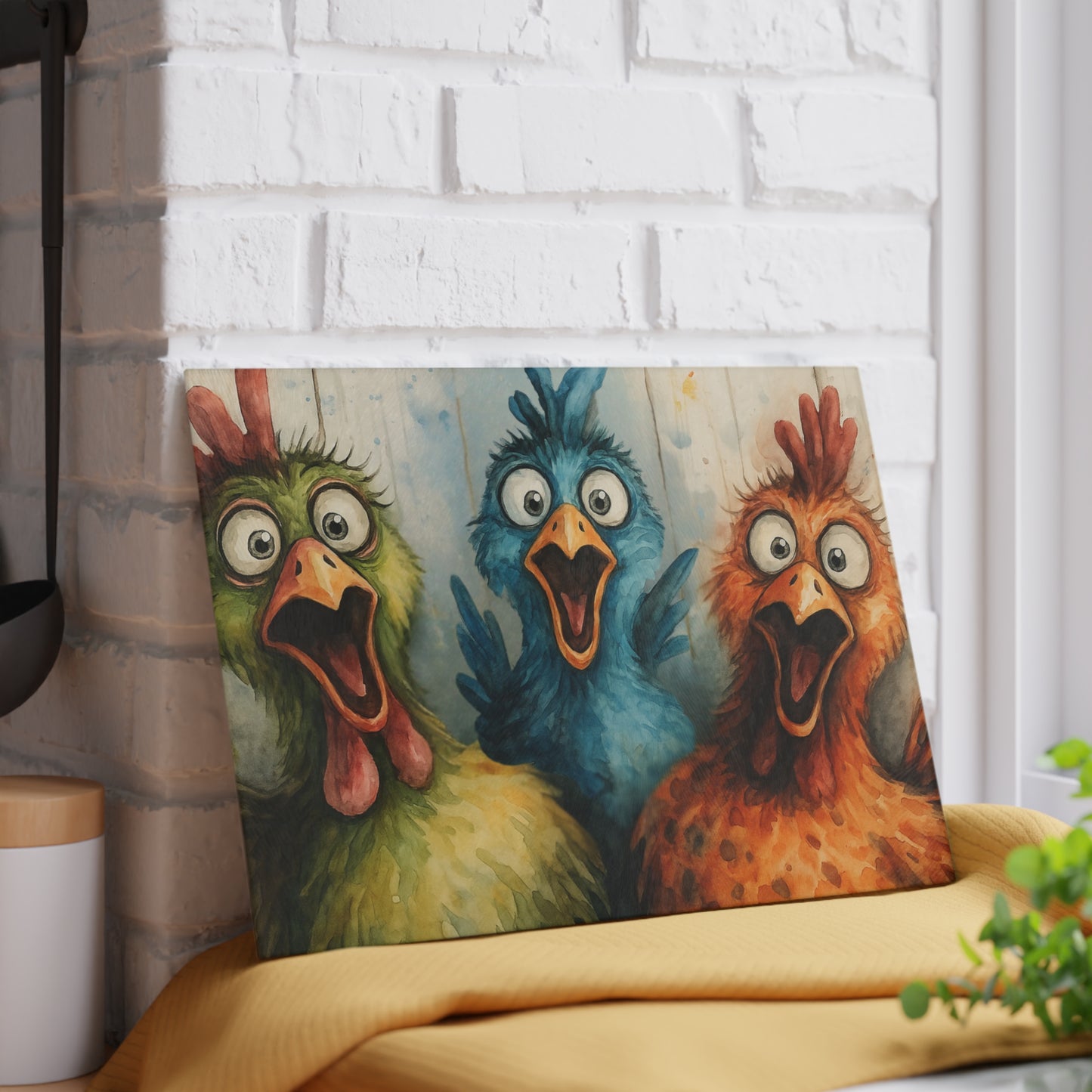 🐔🎨 Cluckin’ Crazy Fun – Colorful Chicken Glass Cutting Board for Farmhouse Charm 🐓