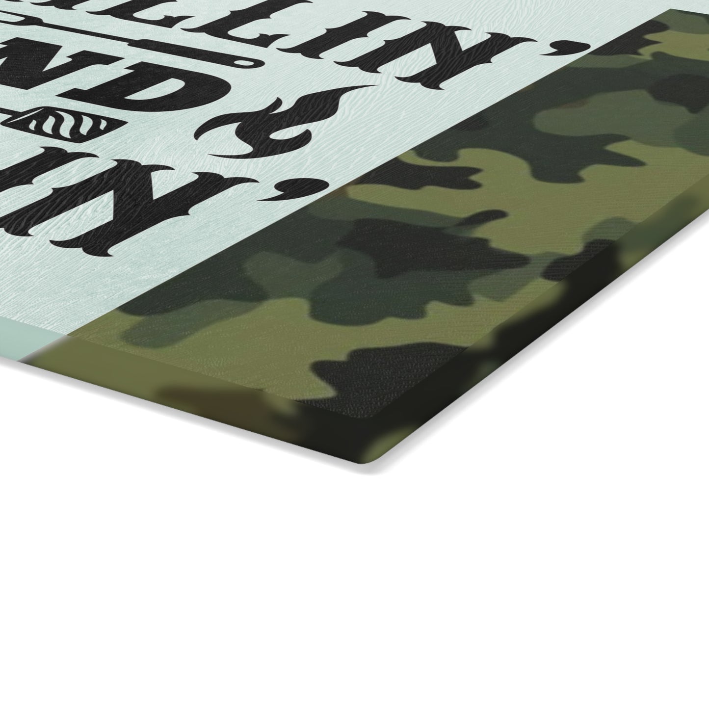 🔥 GRILLIN AND CHILLIN Glass Cutting Board – Camouflage BBQ Prep Style 🍔
