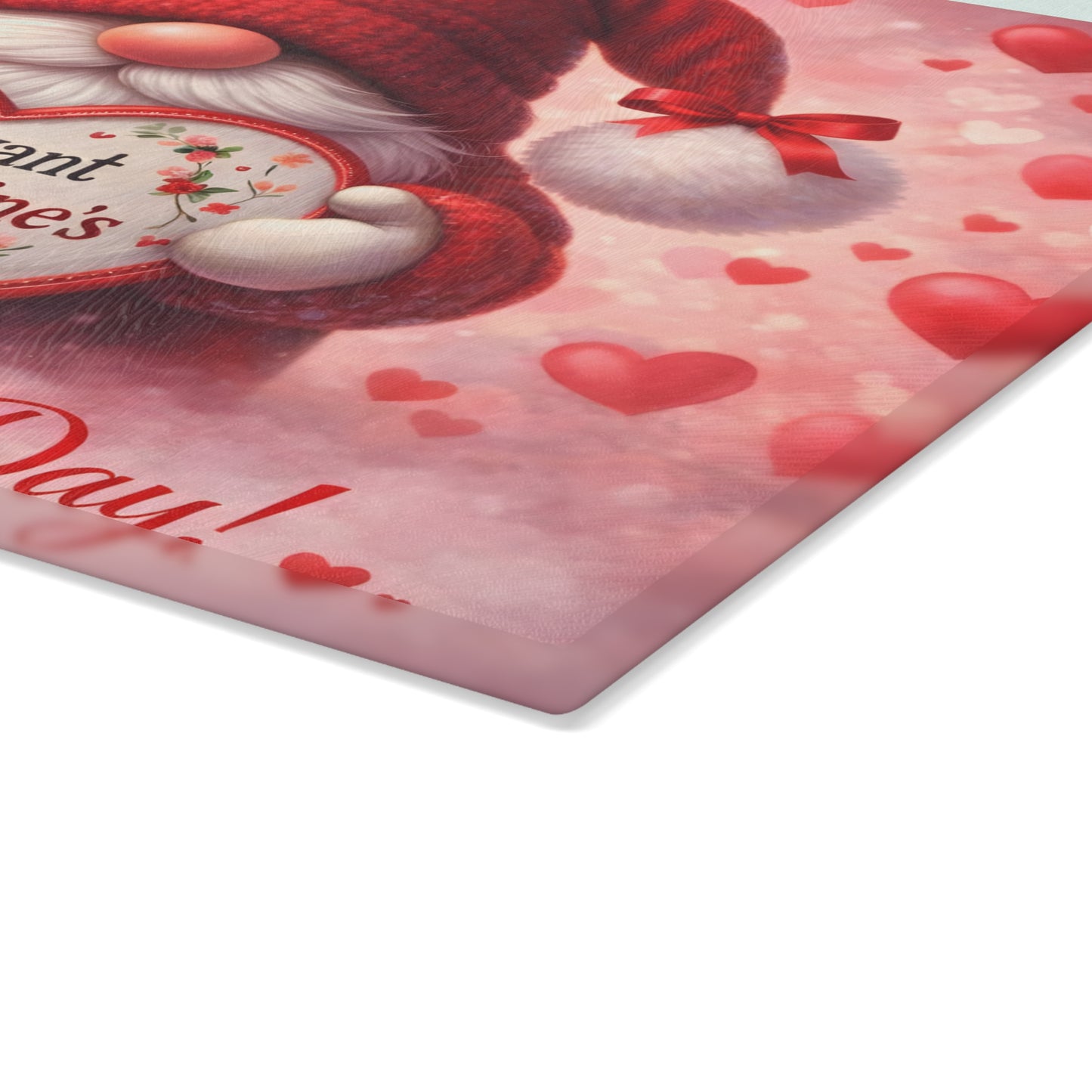 Valentine Gnome Glass Cutting Board – Romantic Heart-Themed Kitchen Décor