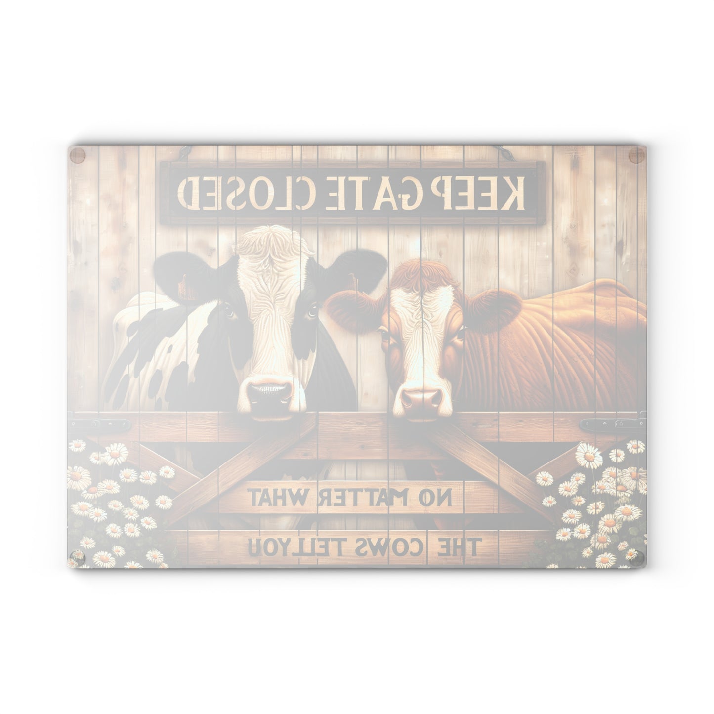 🐮 Keep Gate Closed Cow Cutting Board – Funny Farmhouse Charm for Your Kitchen