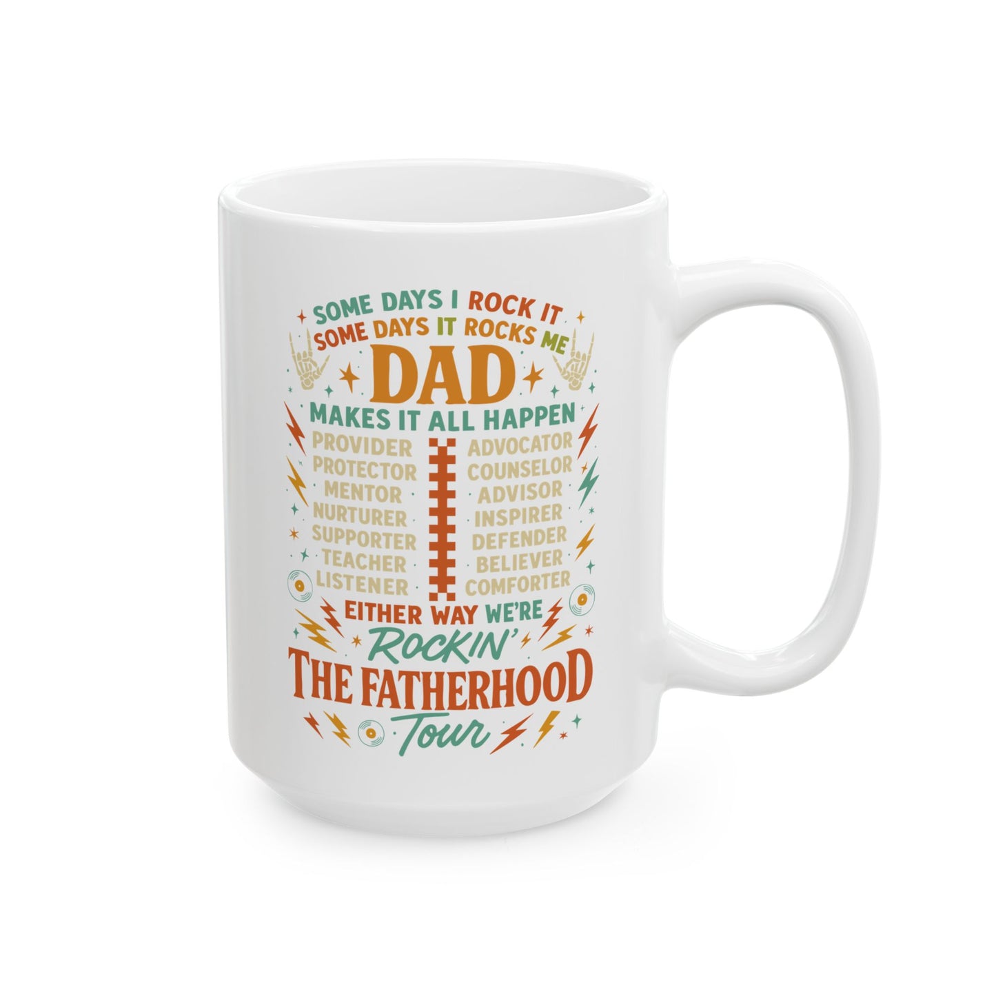 🎸🔥 DAD TOUR – Double-Sided Coffee Mug Celebrating Dad’s Superpowers! 💪☕