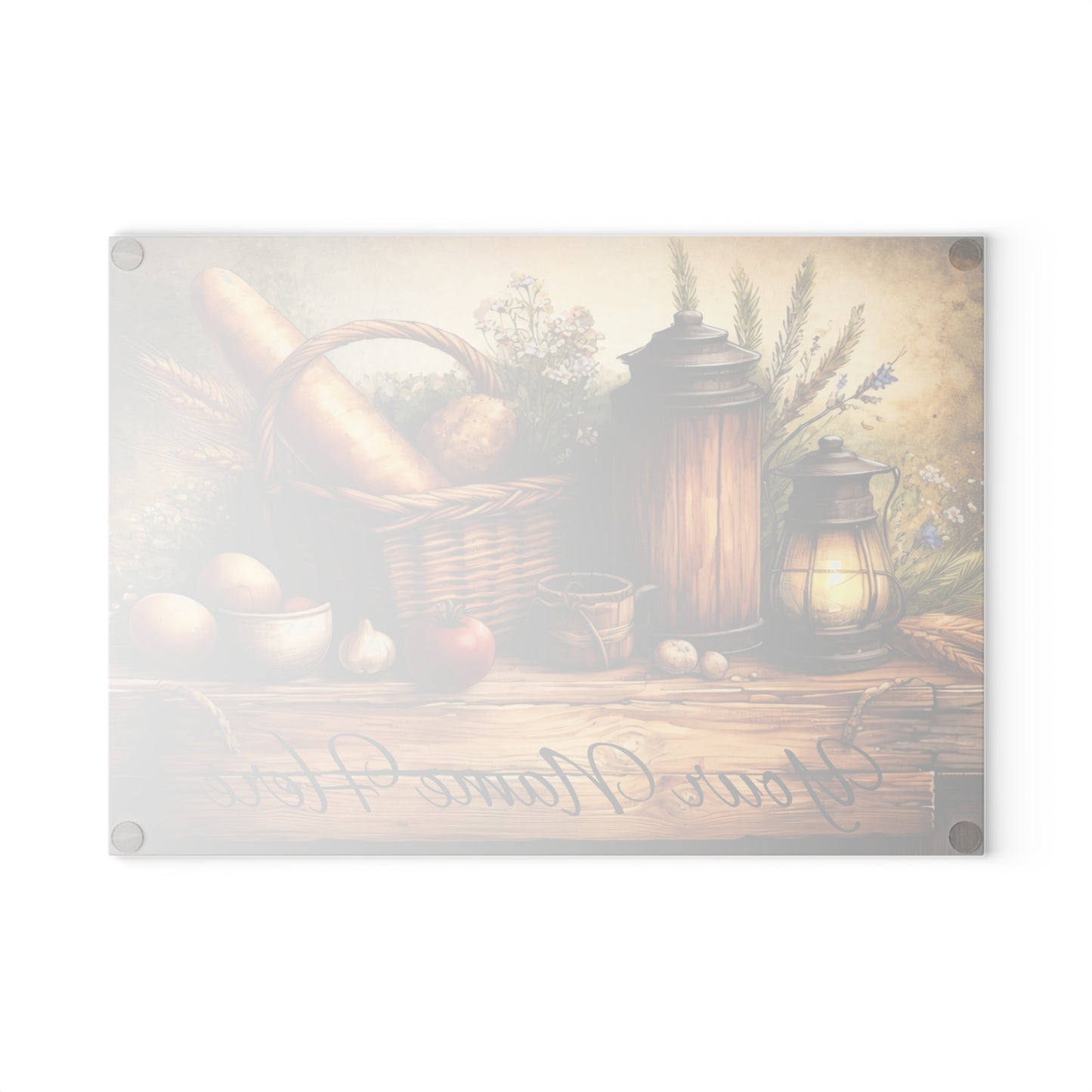Rustic Farmhouse Breadbasket Personalized Glass Cutting Board – Custom Kitchen Name Display