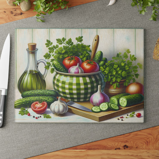 🍅 Farm Fresh Cucumber & Tomato Cutting Board – Countryside Charm for Your Kitchen