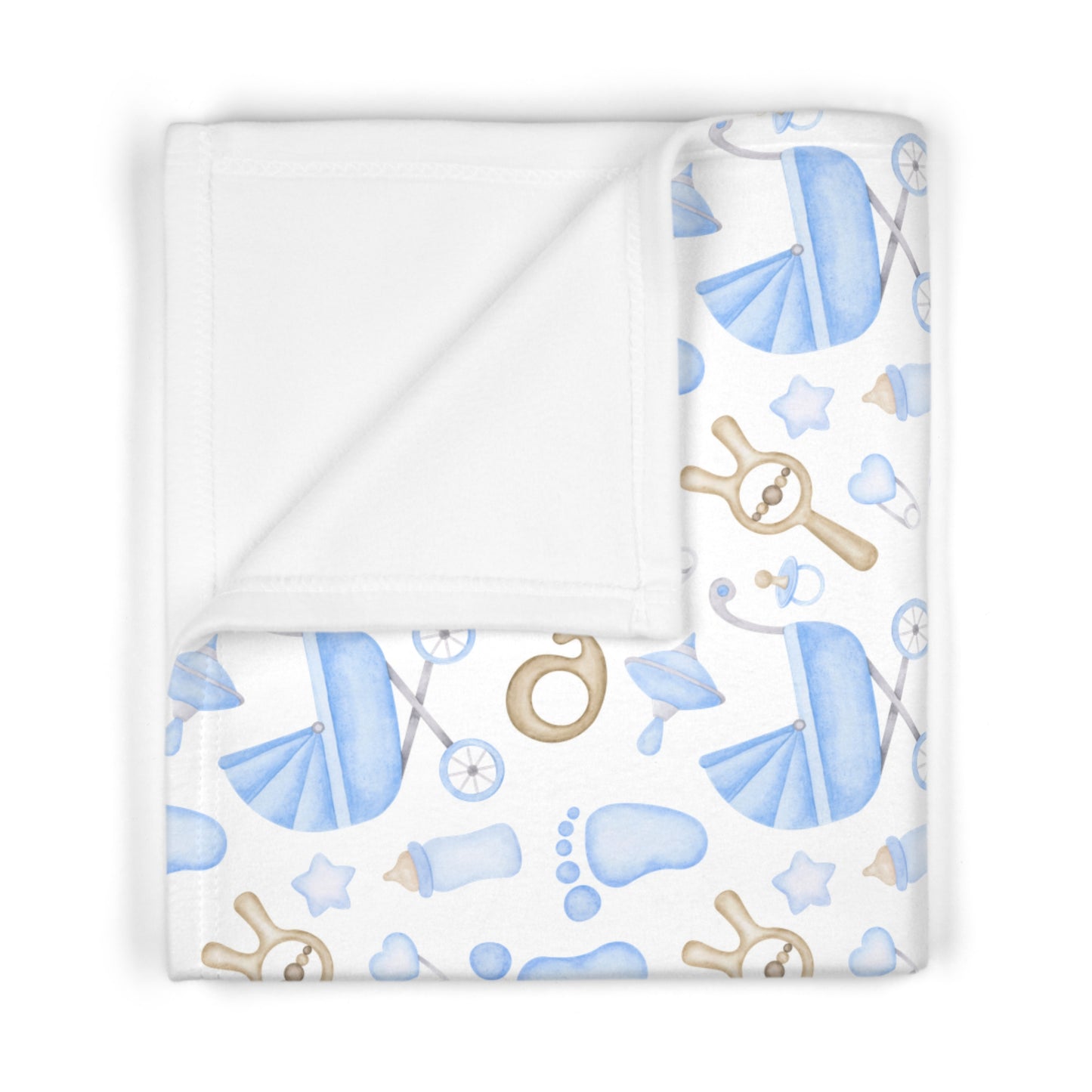 👶💙 Baby Icons Velveteen Plush Blanket – Blue on White