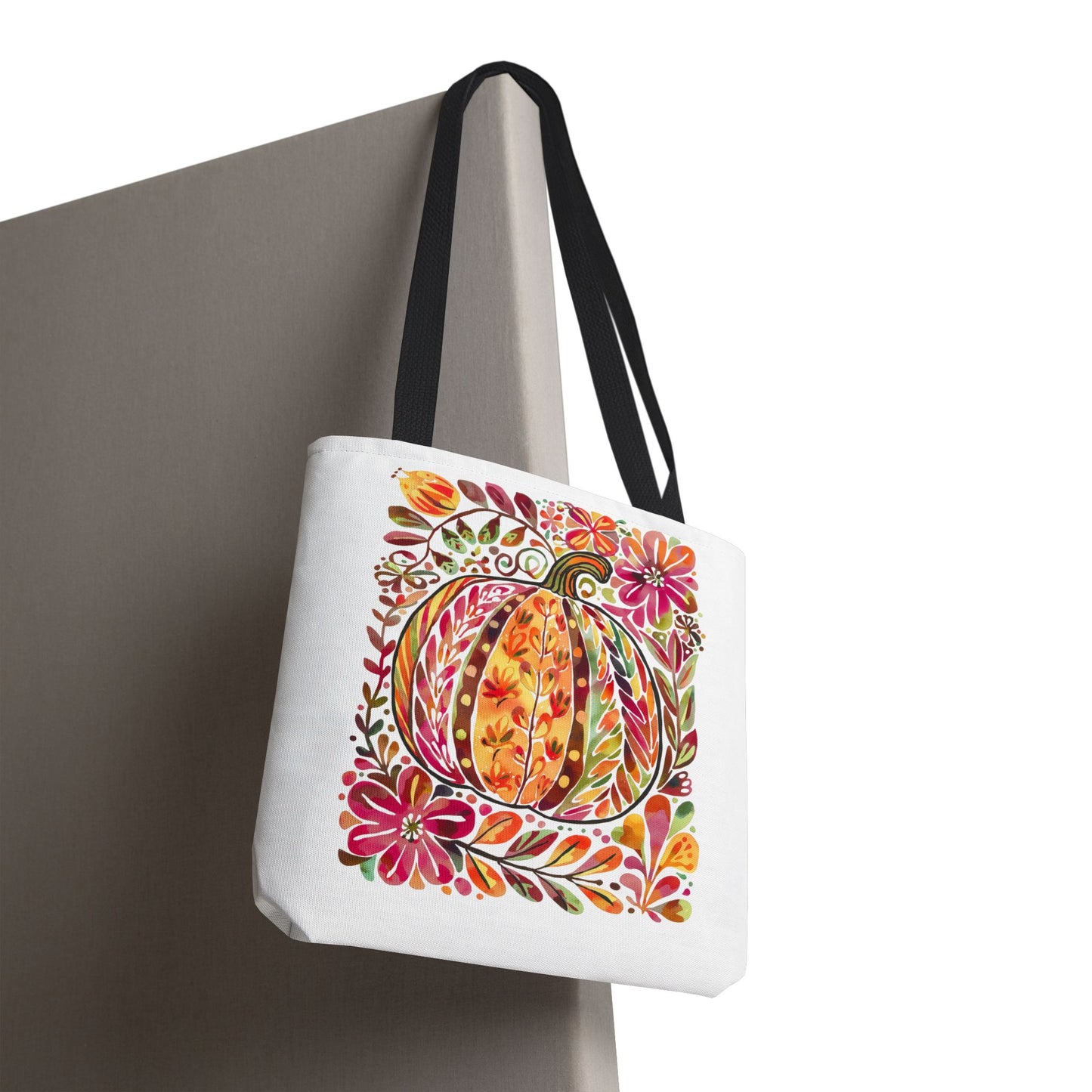 🎨 Watercolor Autumn Pumpkin Floral Tote Bag – Artistic Fall Charm 🍂