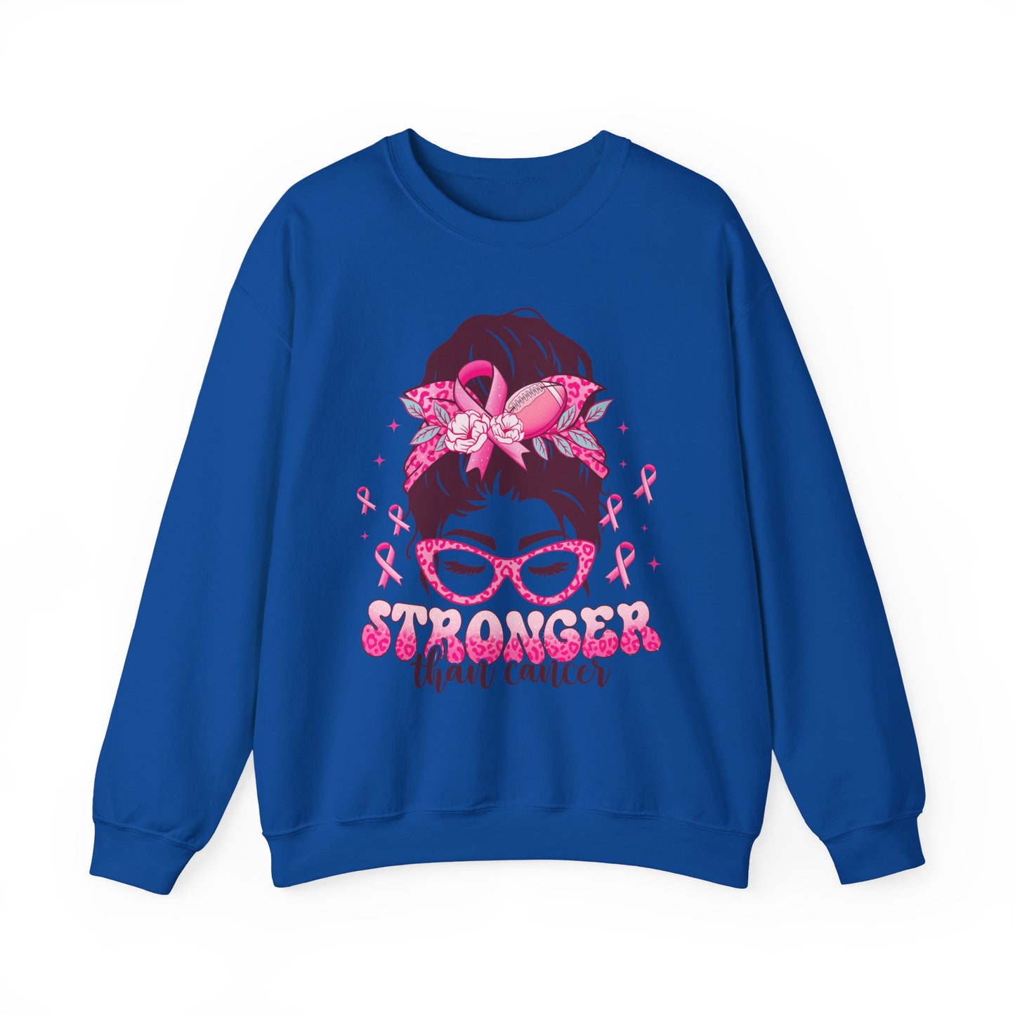 💪🎀 Stronger Than Cancer Sweatshirt – Bold Leopard Print Breast Cancer Awareness Crewneck