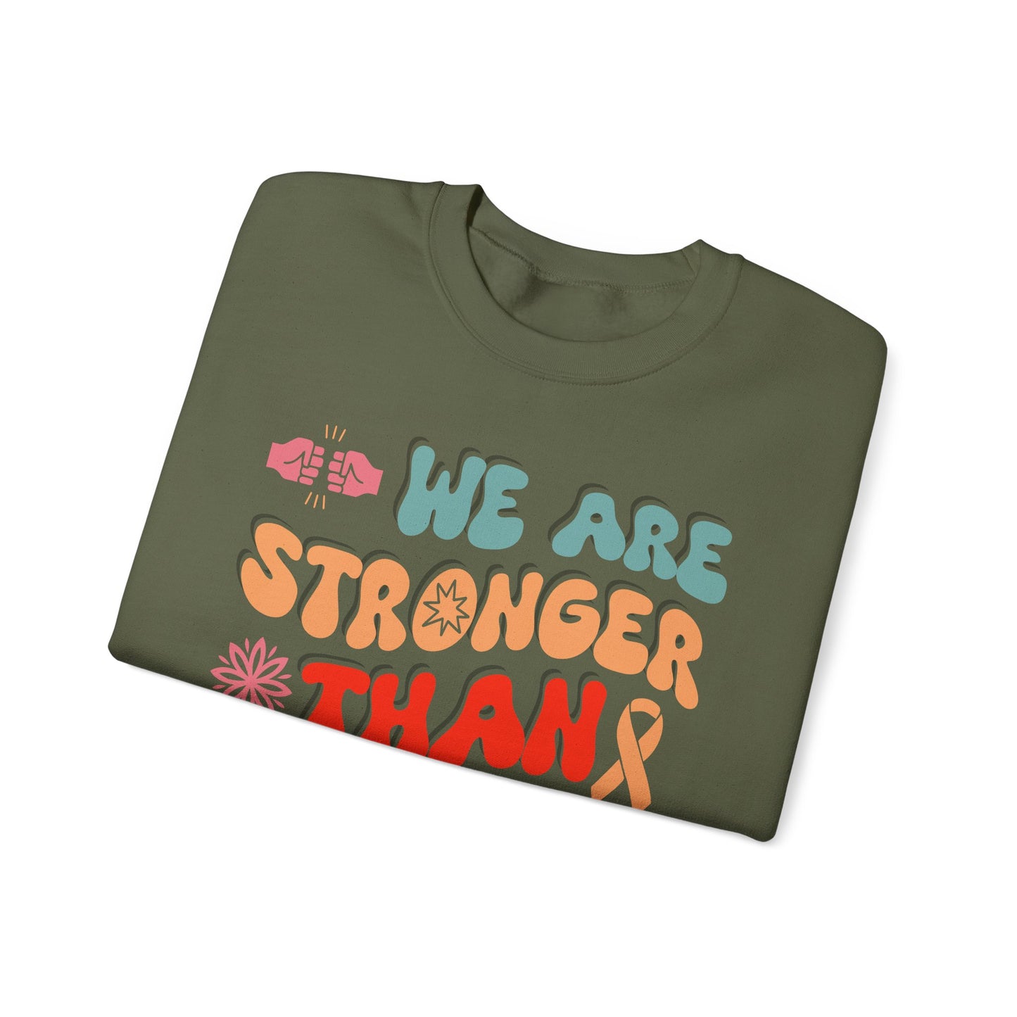 💪🌸 We Are Stronger Than Cancer Sweatshirt – Retro Breast Cancer Awareness Crewneck