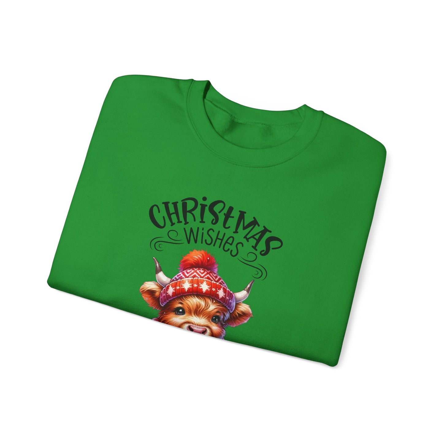 🎄☕🐮 Christmas Wishes and Cocoa Kisses Sweatshirt – Cozy Highland Cow Holiday Sweater ❄️❤️