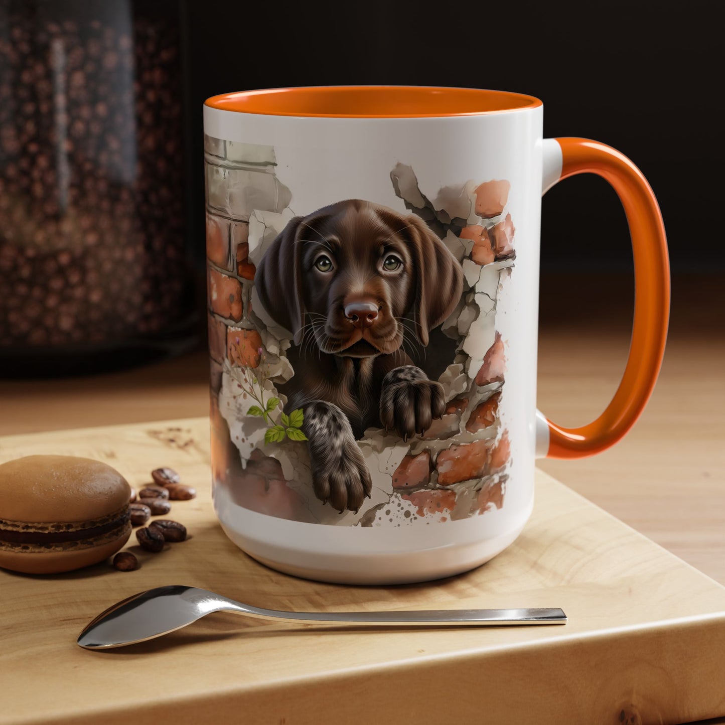 🐶🍫 Chocolate Lab Puppy Accent Mug – Sweet Brown Pup Coffee Cup ☕💛
