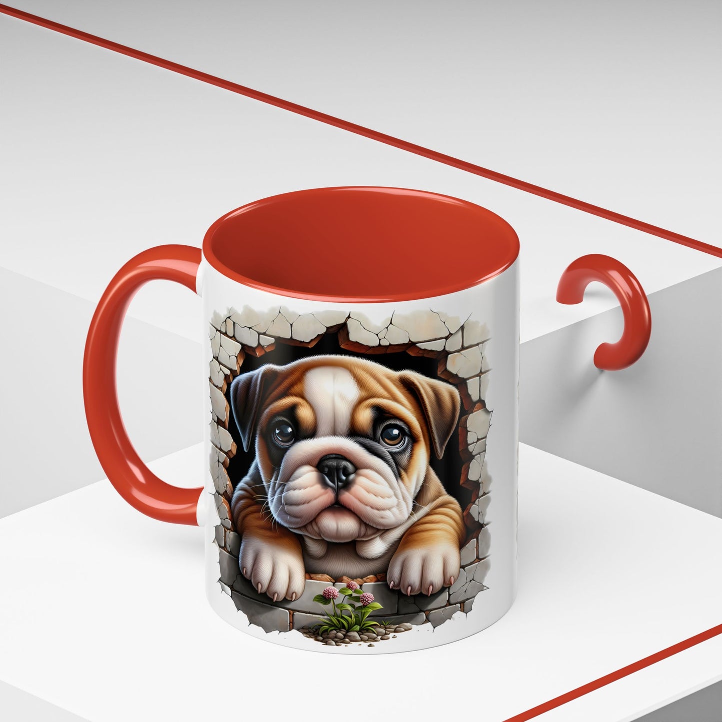 🎀🐶 English Bulldog Puppy Accent Mug – Cute Peek-Through Dog Design for Animal Lovers ☕💖
