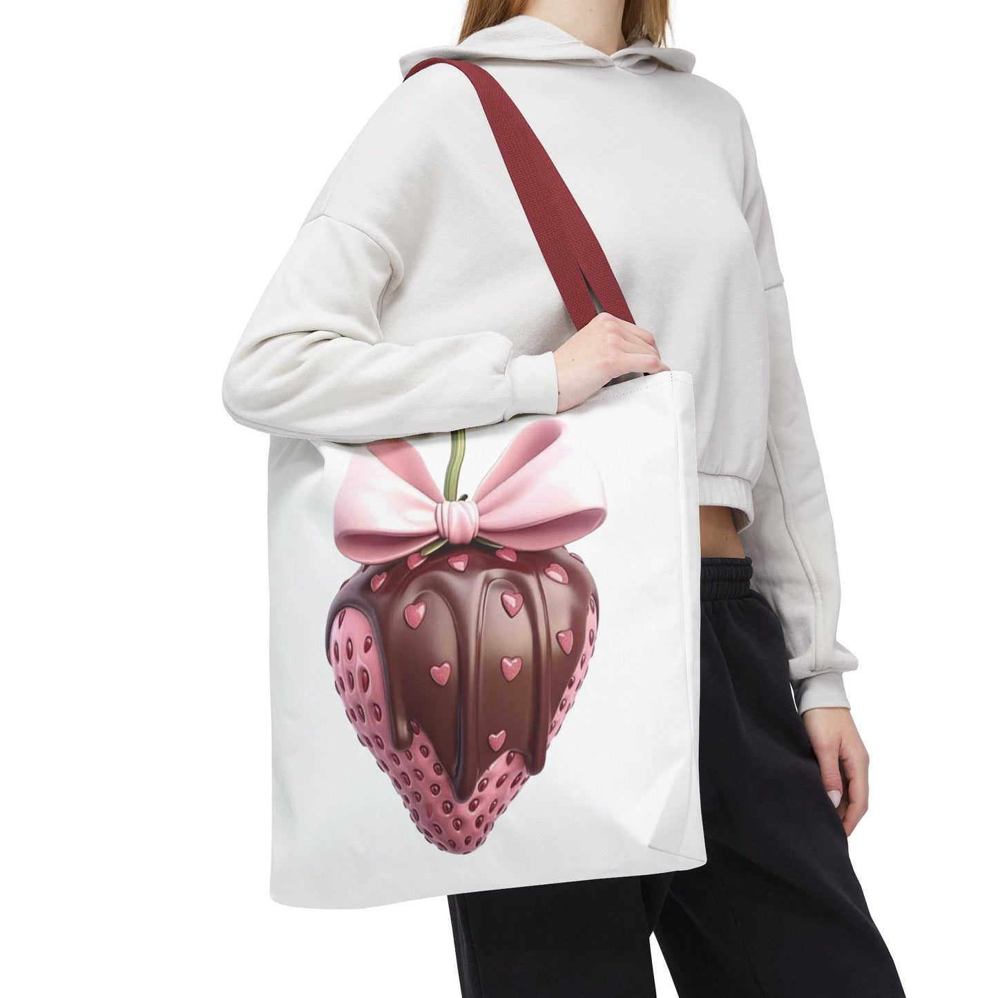 🍓 Chocolate-Dipped Strawberry Tote Bag – Sweet, Romantic & Practical 🍫