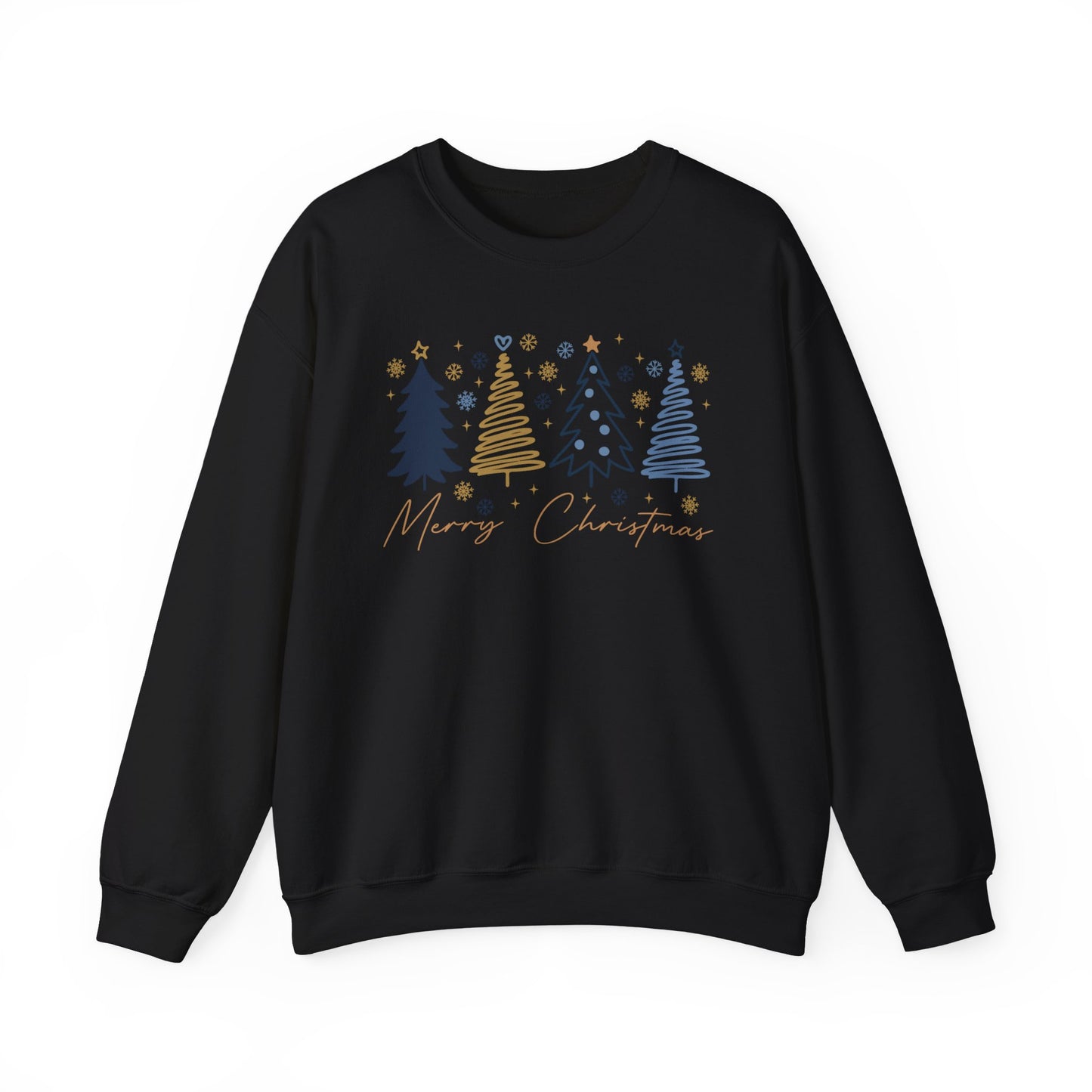 🎄✨ Merry Christmas Sweatshirt – Modern Navy & Gold Holiday Trees ❄️⭐