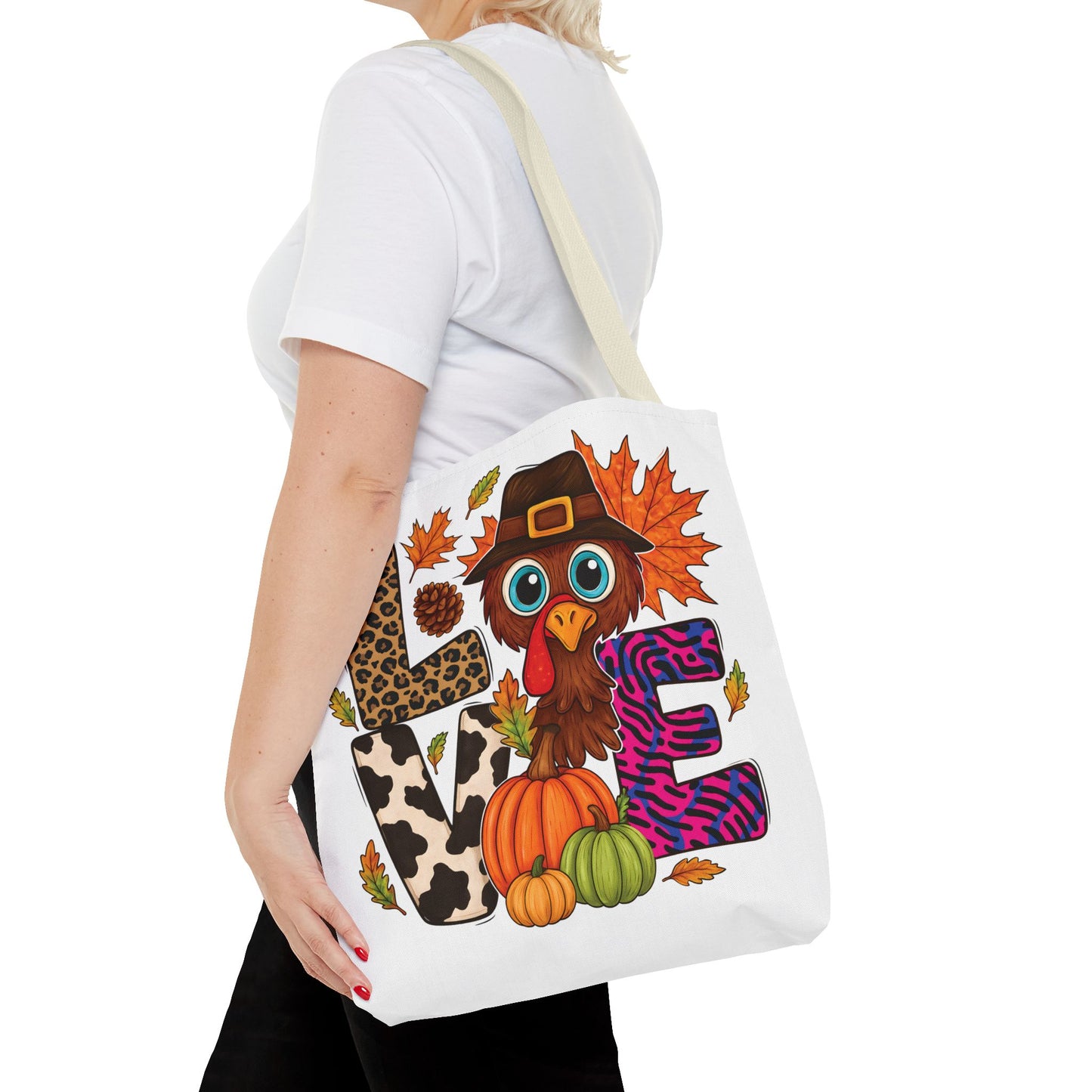 🦃 LOVE Turkey Tote Bag – Wild Prints, Big Eyes & Thanksgiving Fun 🎨