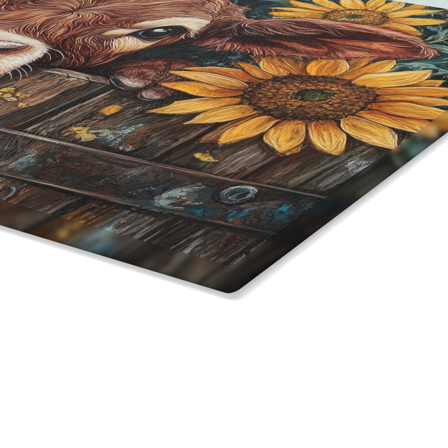 🐮🌻 Rustic Sunflower Calf Cutting Board – Farmhouse Charm for Your Kitchen 🌾